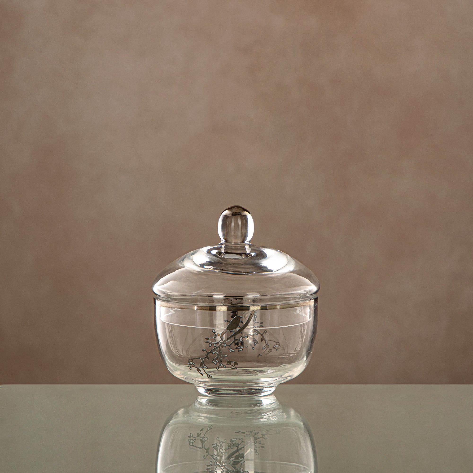 Almarjan Sugar Bowl Clear & silver with cover (0137T-XQZT-SIL) Gatherings, special occasions, Ramadan, eid
