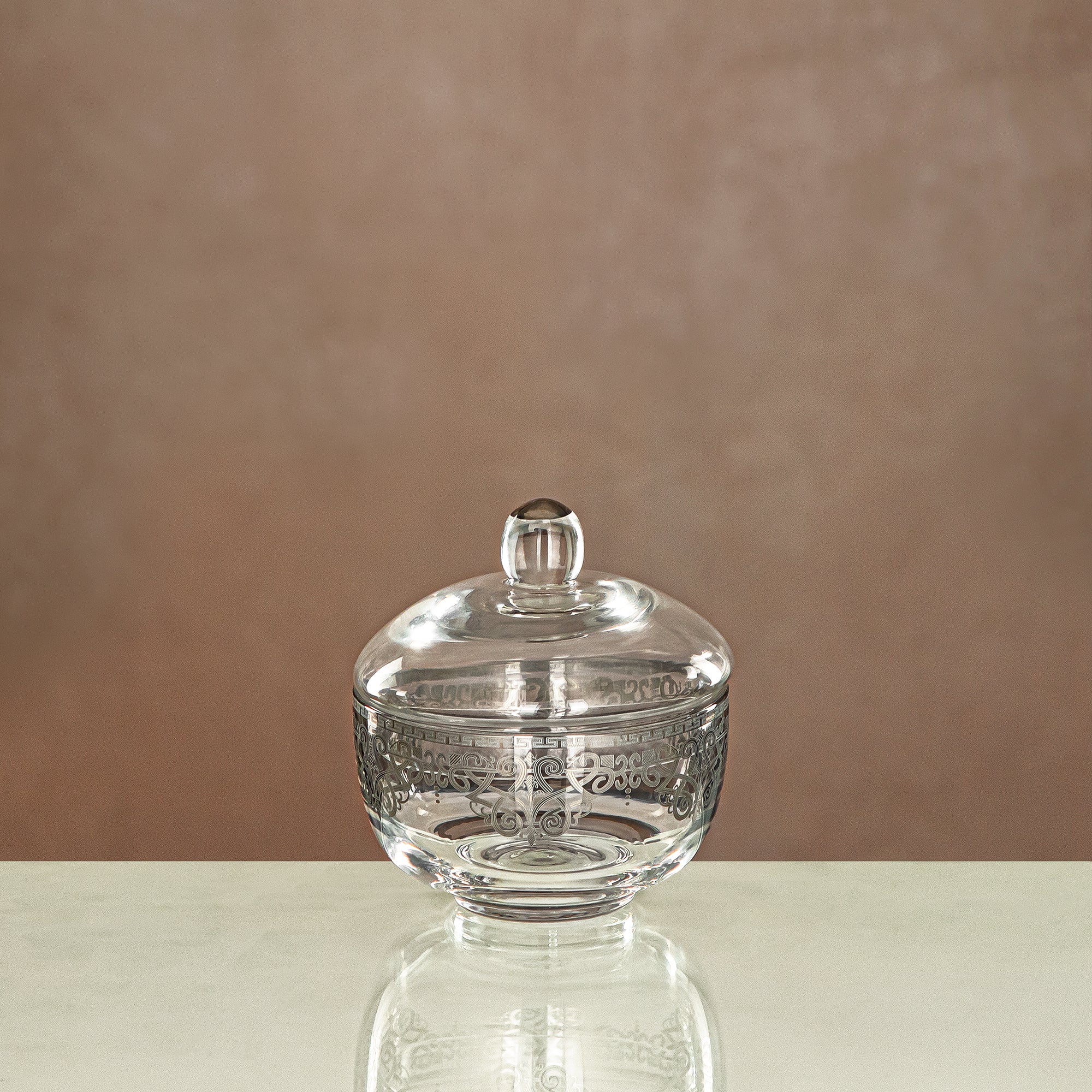 Almarjan Sugar Bowl Clear & silver with cover (0137T-YCS-SIL) Gatherings, special occasions, Ramadan, eid