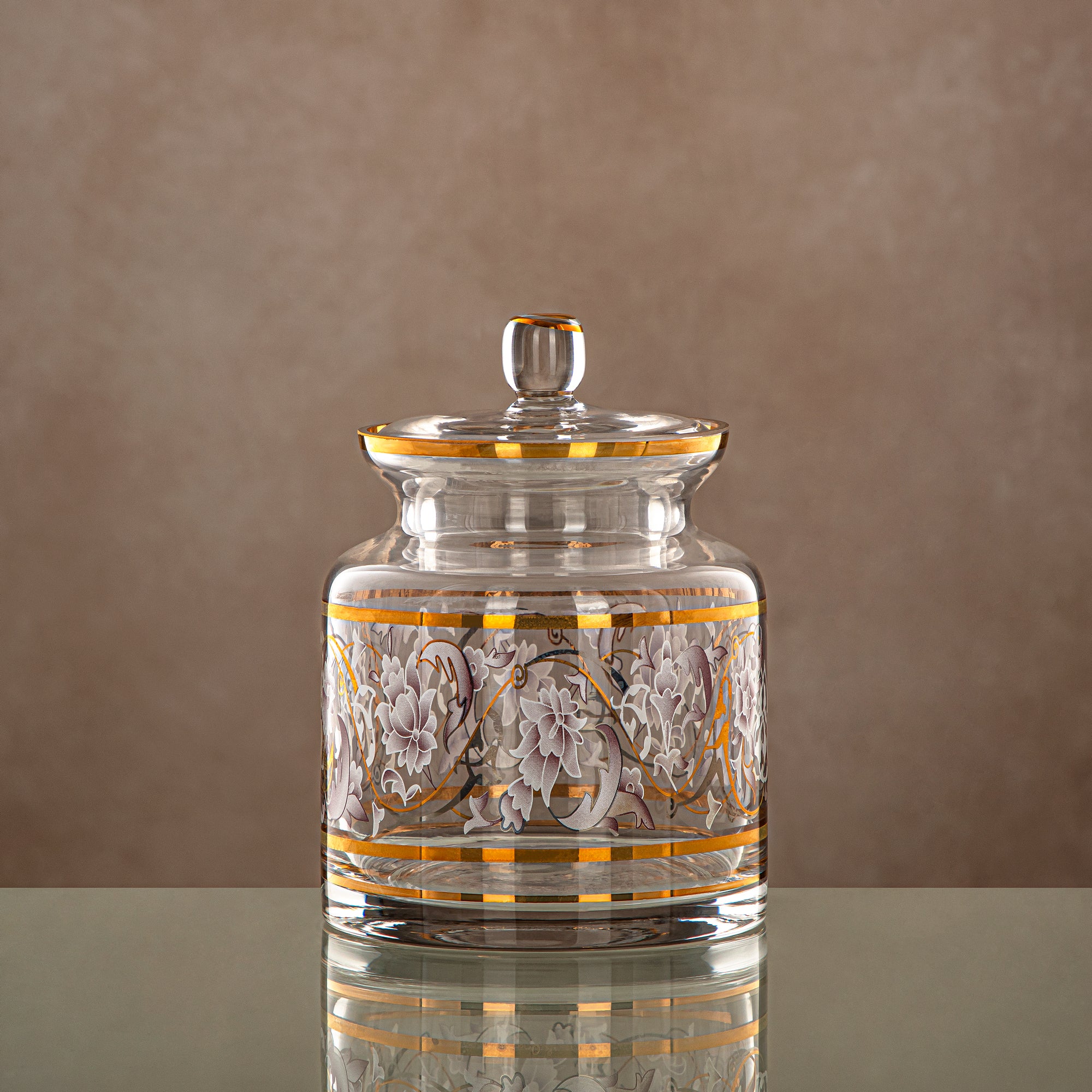 Almarjan Candy Bowl 800ML, Glass, Clear & Golden Pattern (0186T-ZQDL) - Family Gatherings