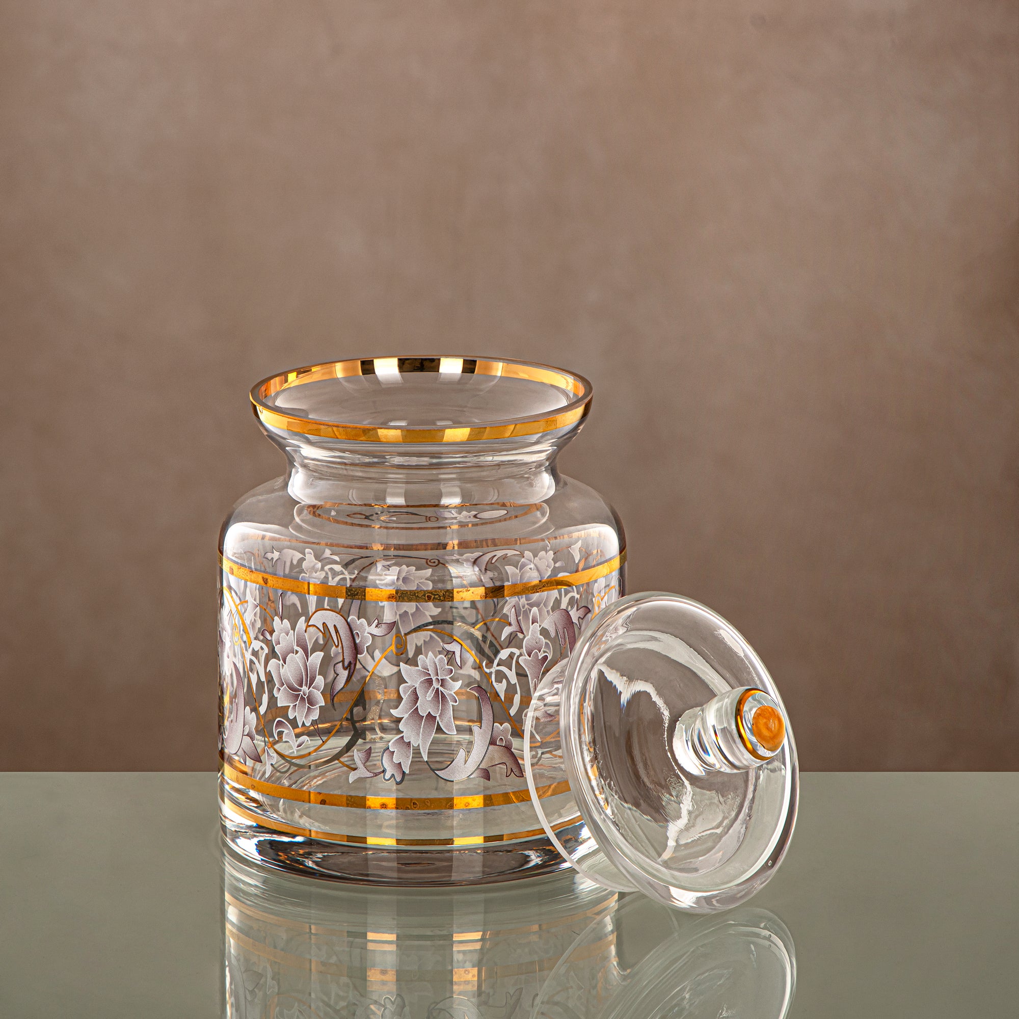 Almarjan Candy Bowl 800ML, Glass, Clear & Golden Pattern (0186T-ZQDL) - Family Gatherings