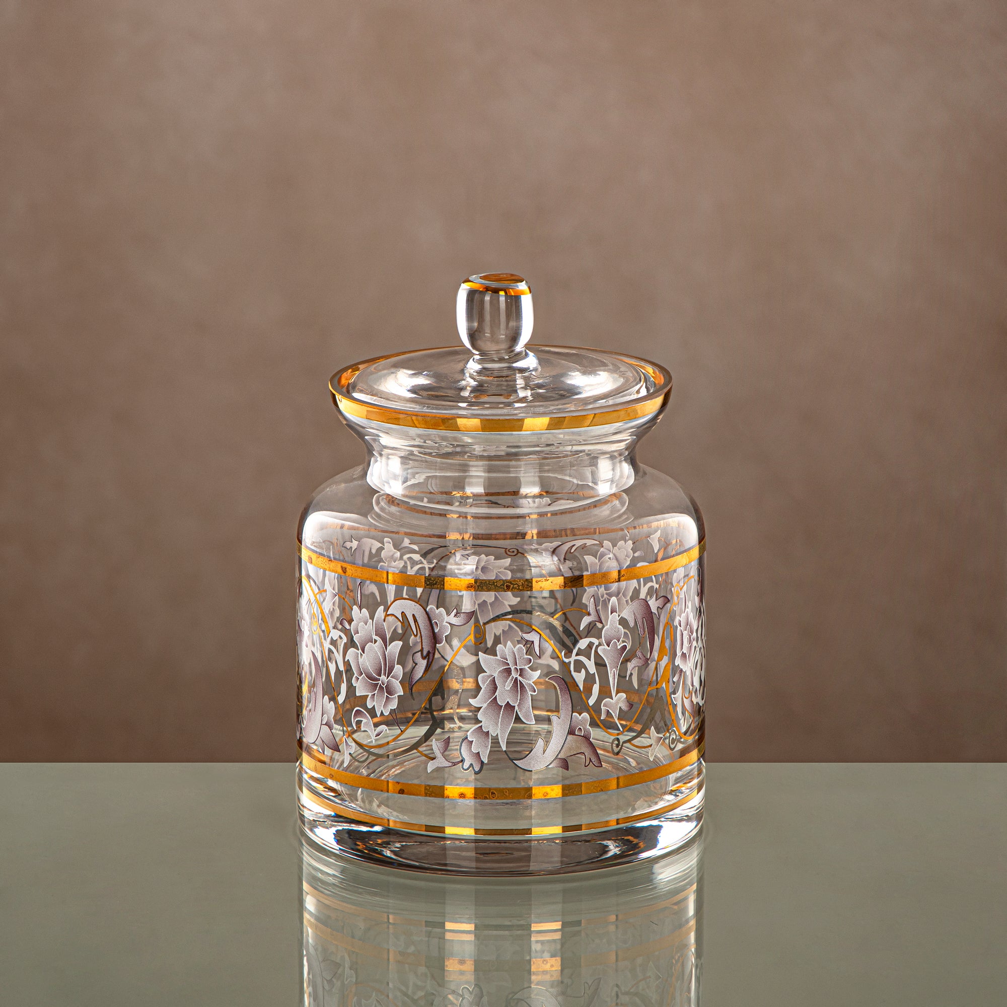 Almarjan Candy Bowl 800ML, Glass, Clear & Golden Pattern (0186T-ZQDL) - Family Gatherings