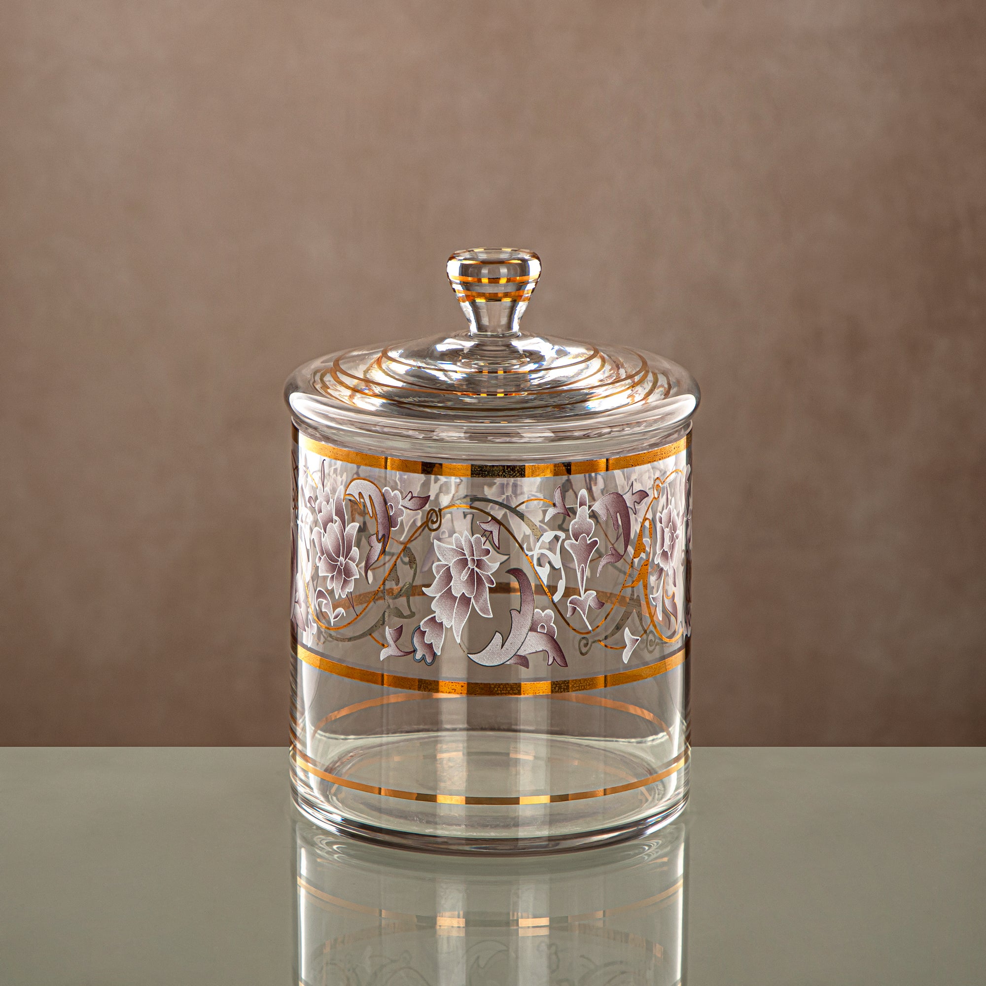 Almarjan Candy Bowl 900ML, Glass, Clear & Golden Pattern (0194T-ZQDL) - Family Gatherings