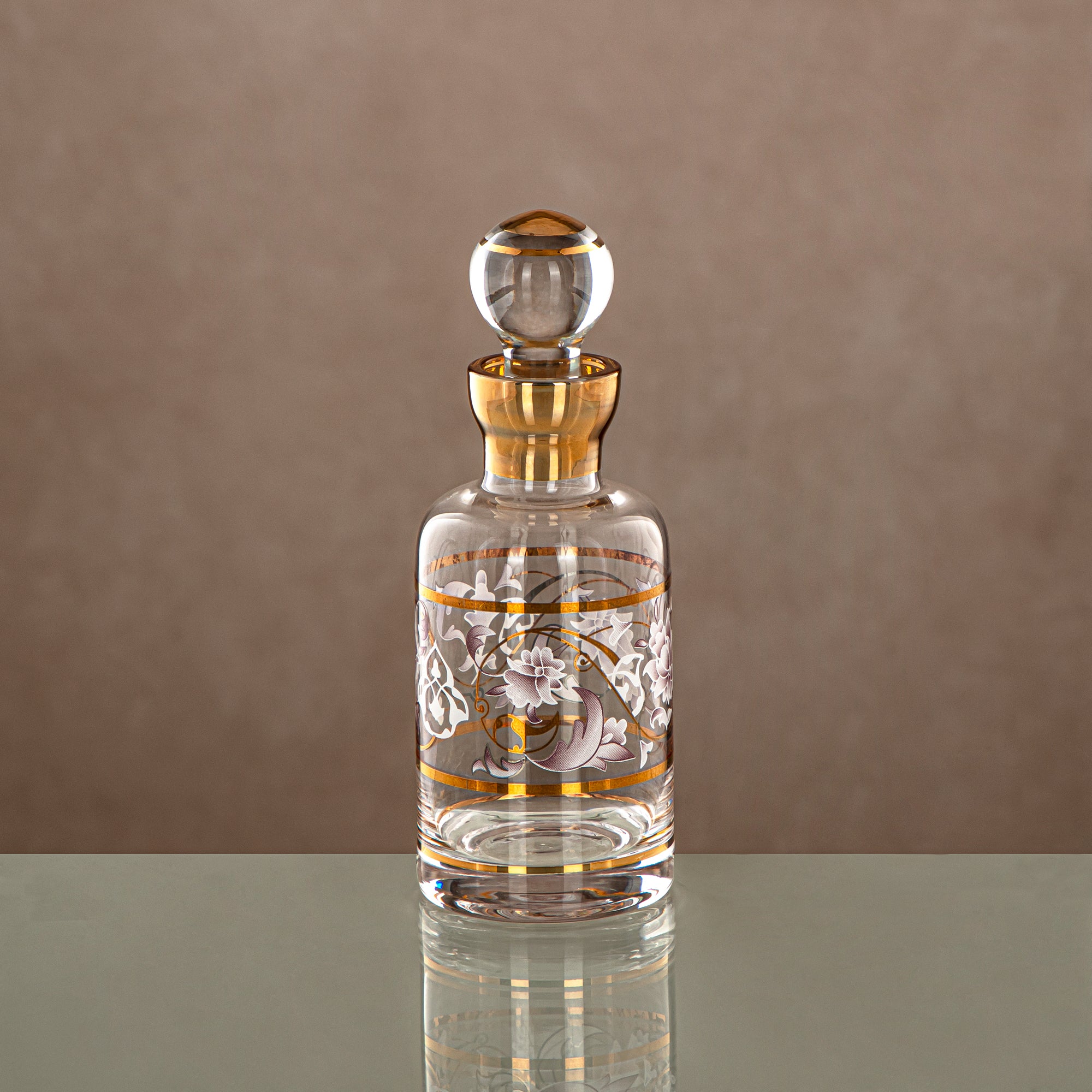 Almarjan Perfume Bottle 16.5 Tola, Glass, Clear & Golden Pattern (0862P-ZQDL) - Dehn Oud Bottle