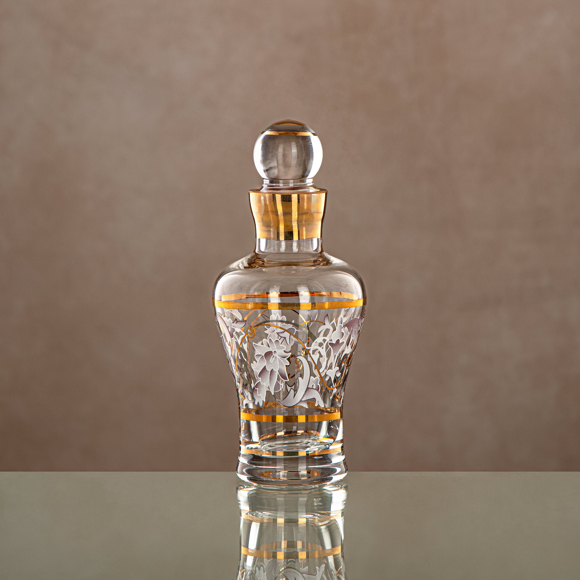Almarjan Perfume Bottle 12.5 Tola, Glass, Clear & Golden Pattern (0865P-ZQDL) - Dehn Oud Bottle