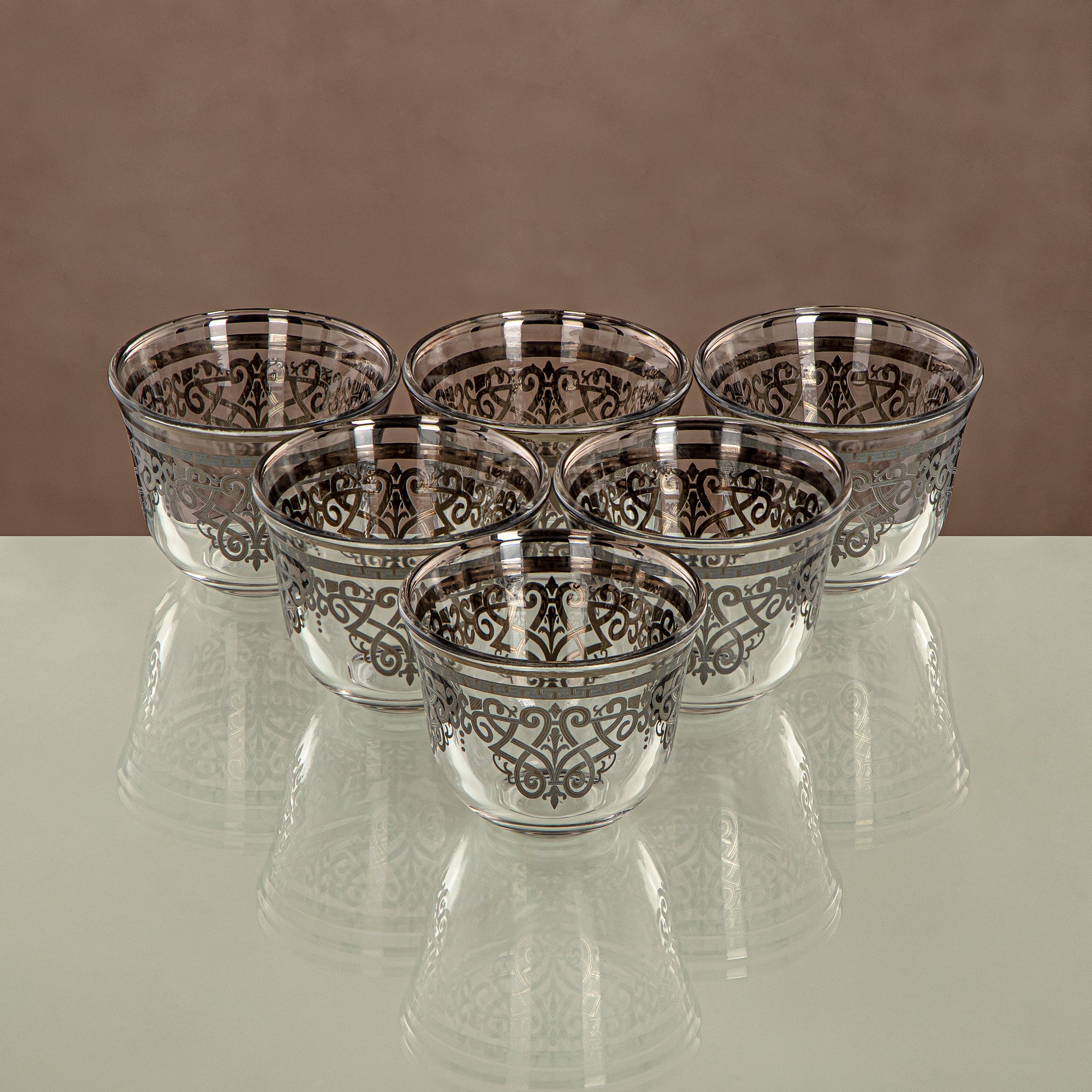 Almarjan Cawa Cup Set Clear & silver 6 pieces (1013B-YCS-SIL) Gatherings, special occasions, Ramadan, eid