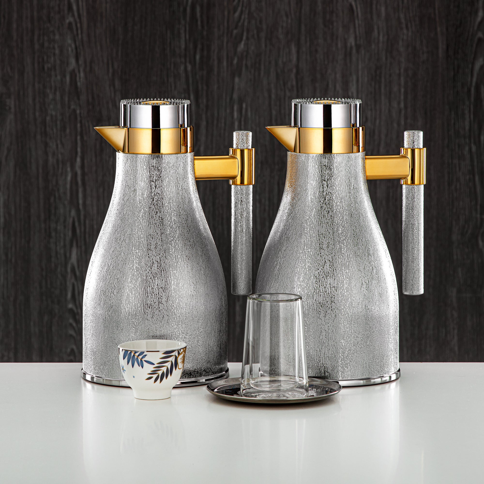 Almarjan Vacuum Flask & Tea Set ABS Silver & Gold 20 Pieces (GOK-S-S-G + 18PCS-12196-3) – Elegant Serving | Ramadan & Gatherings