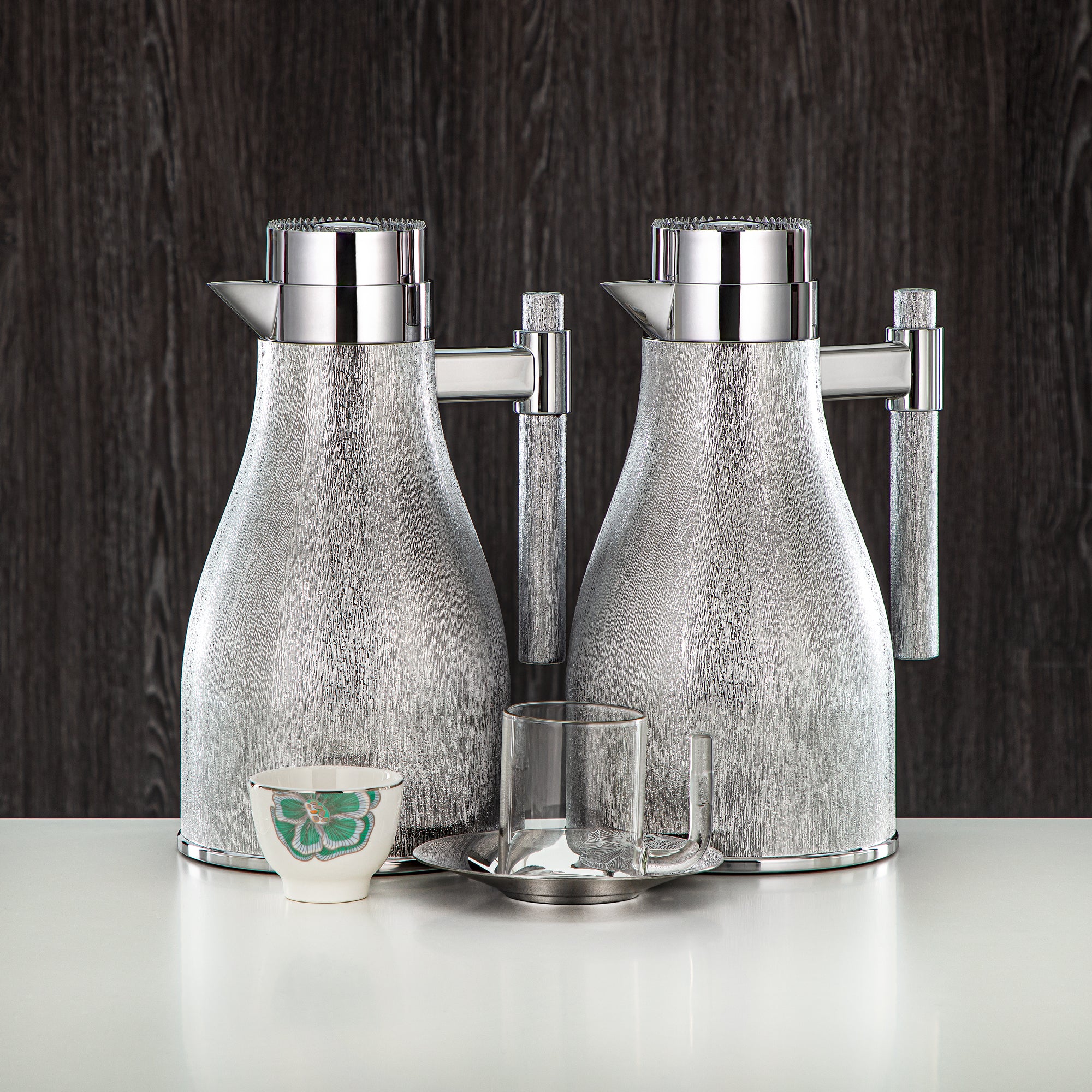 Almarjan Vacuum Flask Set 20 Pieces | Silver 1L + 1L (GOK-S-S-S + 18PCS-12257-2) – Elegant Serving | Gatherings, Special Occasions, Ramadan, Eid