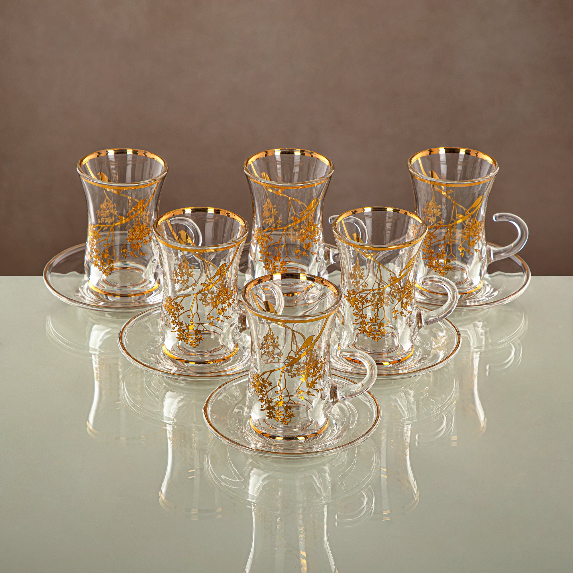 Almarjan Tea Set Clear & Gold 18 pieces (18PCS SET-XQZT-GLD) Gatherings, special occasions, Ramadan, eid