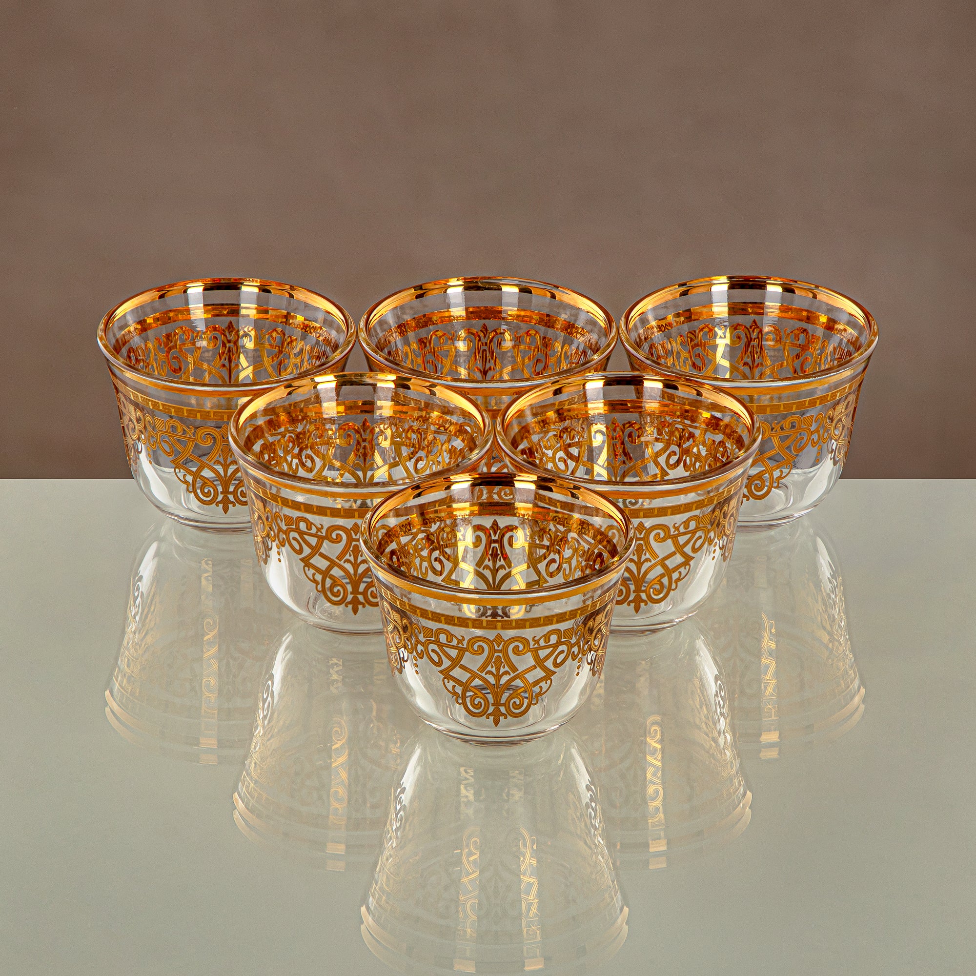 Almarjan Tea Set Clear & Gold 18 pieces (18PCS SET-YCS-GLD) Gatherings, special occasions, Ramadan, eid