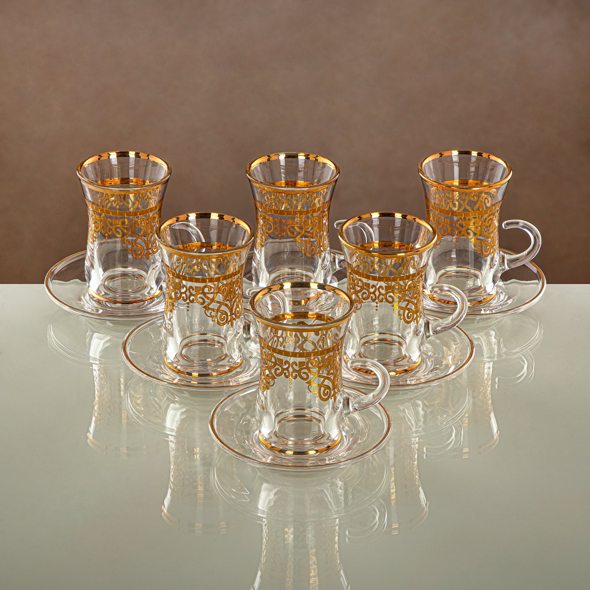 Almarjan Tea Set Clear & Gold 18 pieces (18PCS SET-YCS-GLD) Gatherings, special occasions, Ramadan, eid