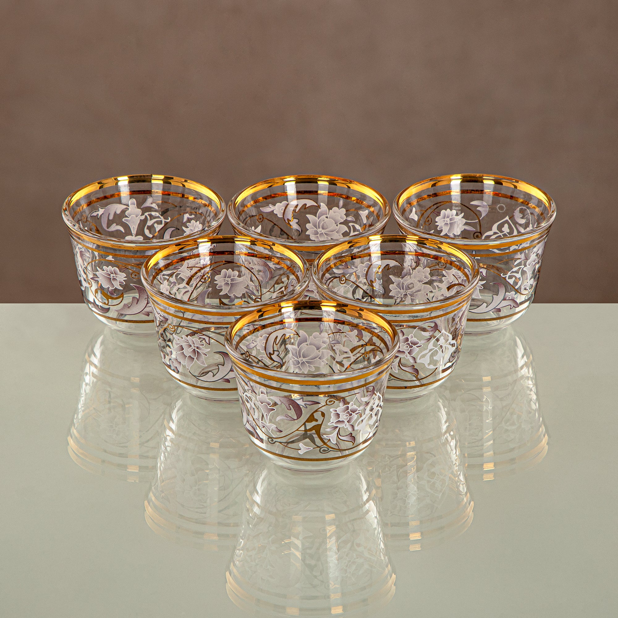 Almarjan Tea & Coffee Set 18 Pieces, Glass, Clear & Golden Pattern (18PCS SET-ZQDL) - Family Gatherings