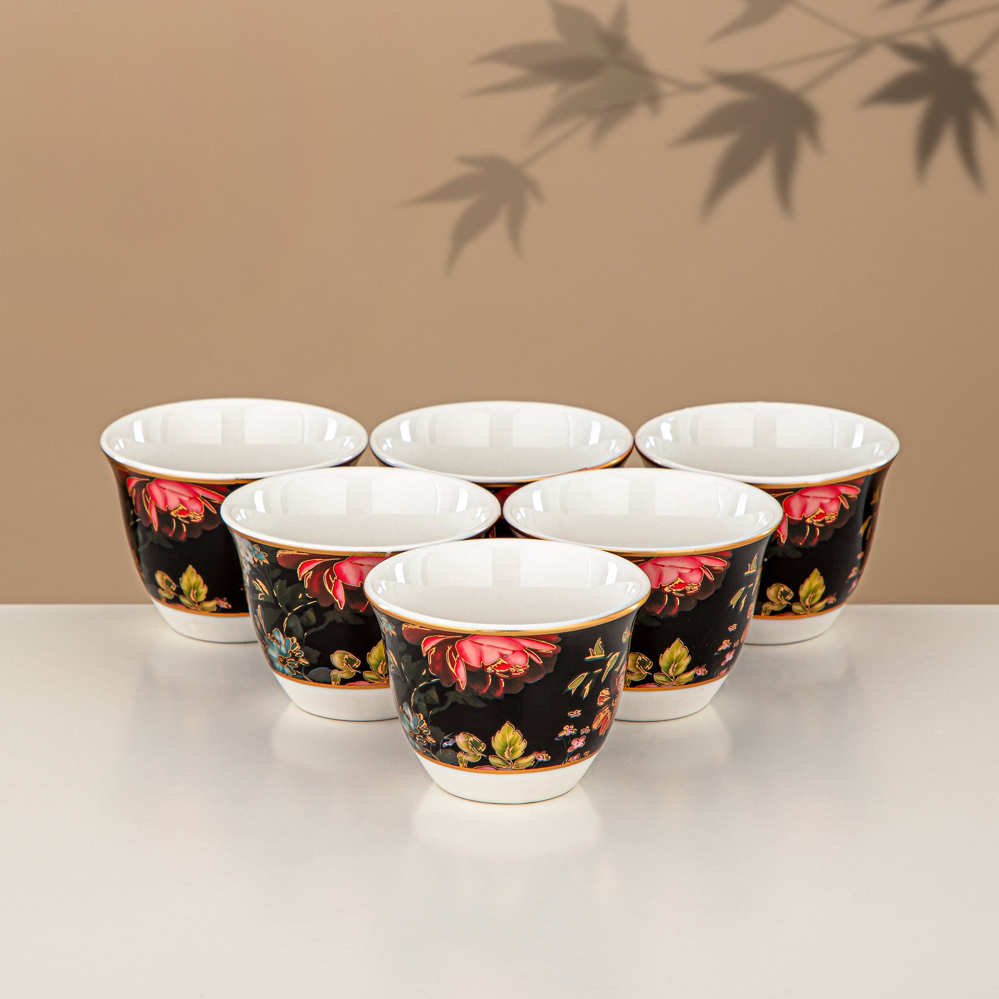 مجموعة طقم ترامس 24 قطعة، 1 لتر + 1 لتر، زهور وذهب مطفي (24-JBH-TR-AZ04G) - مجموعة الشاي والقهوة الكاملة