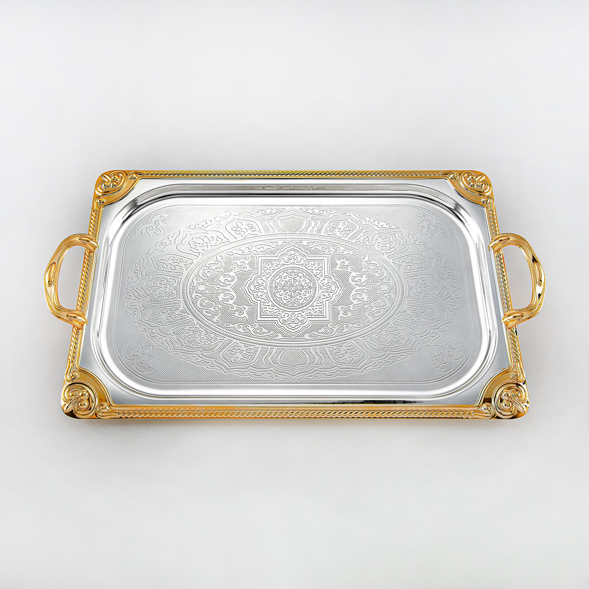 Almarjan Serving Tray, Silver & Golden (307XL-SG) | Ramadan & Special Occasions