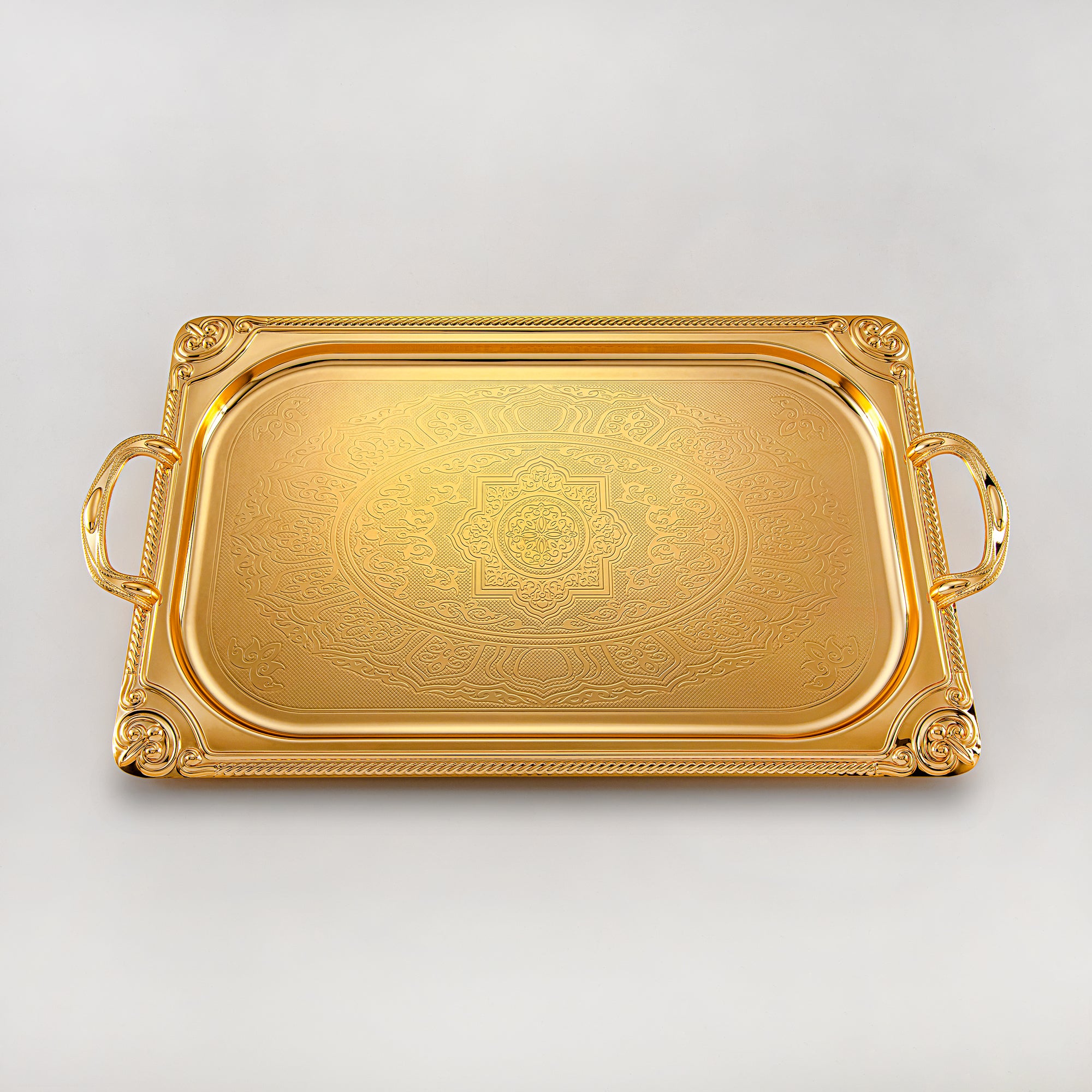 Almarjan Serving Tray Set - 3 Pieces, Golden (307XLLM-FG) | Ramadan & Special Occasions