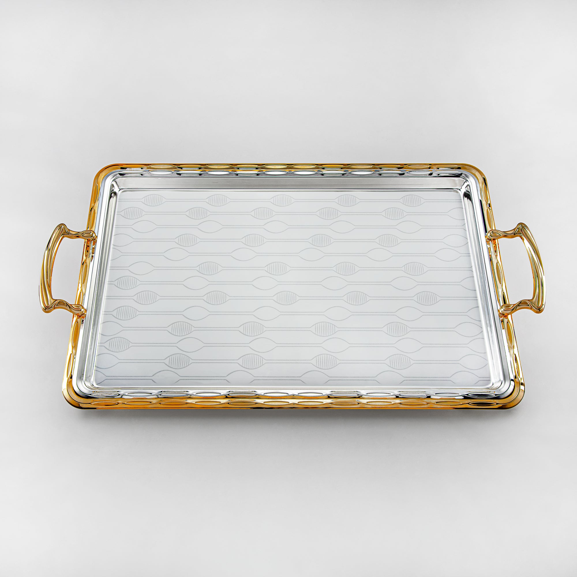 Almarjan Serving Tray, Silver & Golden (333XL-SG) | Ramadan & Special Occasions