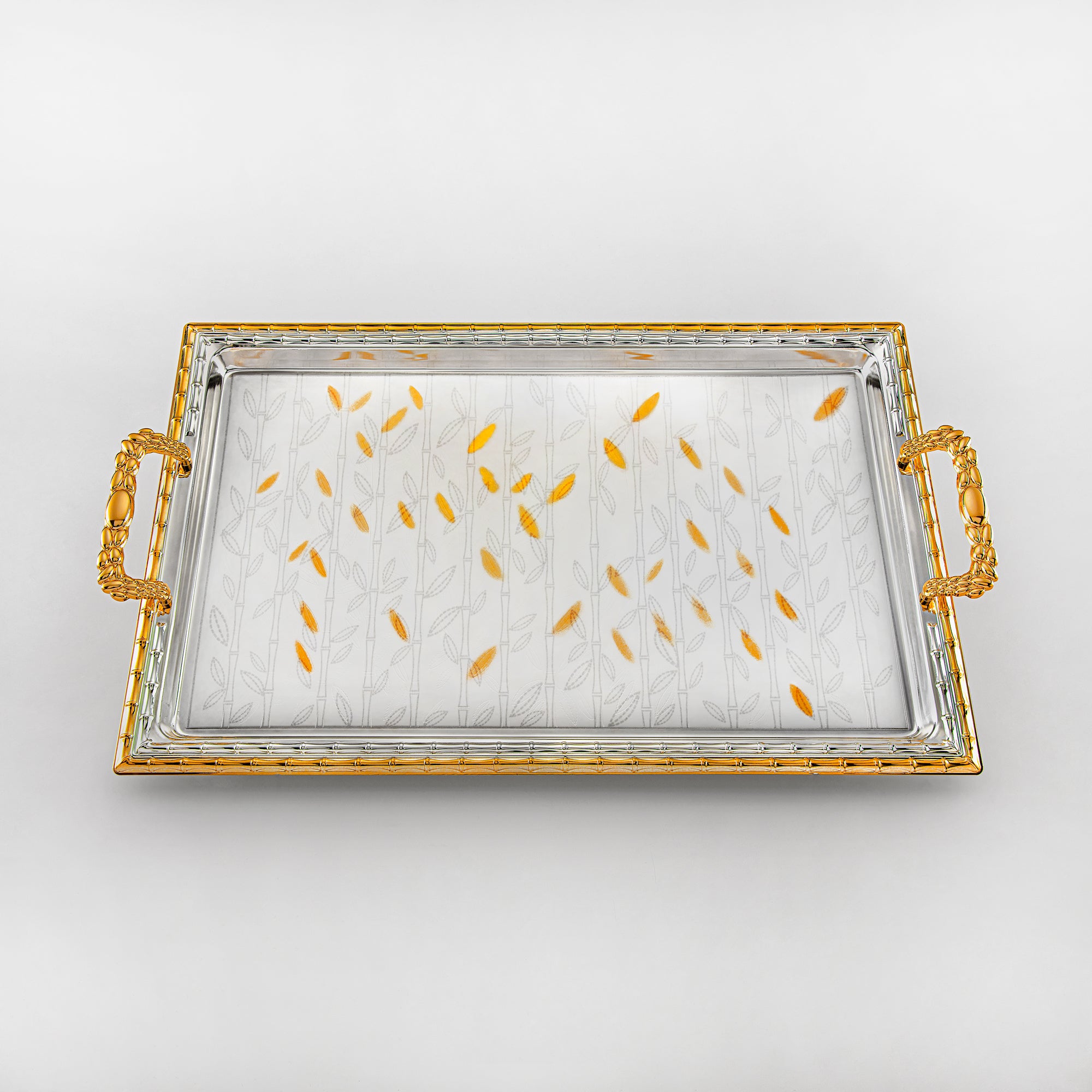 Almarjan Serving Tray Set - 3 Pieces, Silver & Golden (335XLLM-SG) | Ramadan & Special Occasions