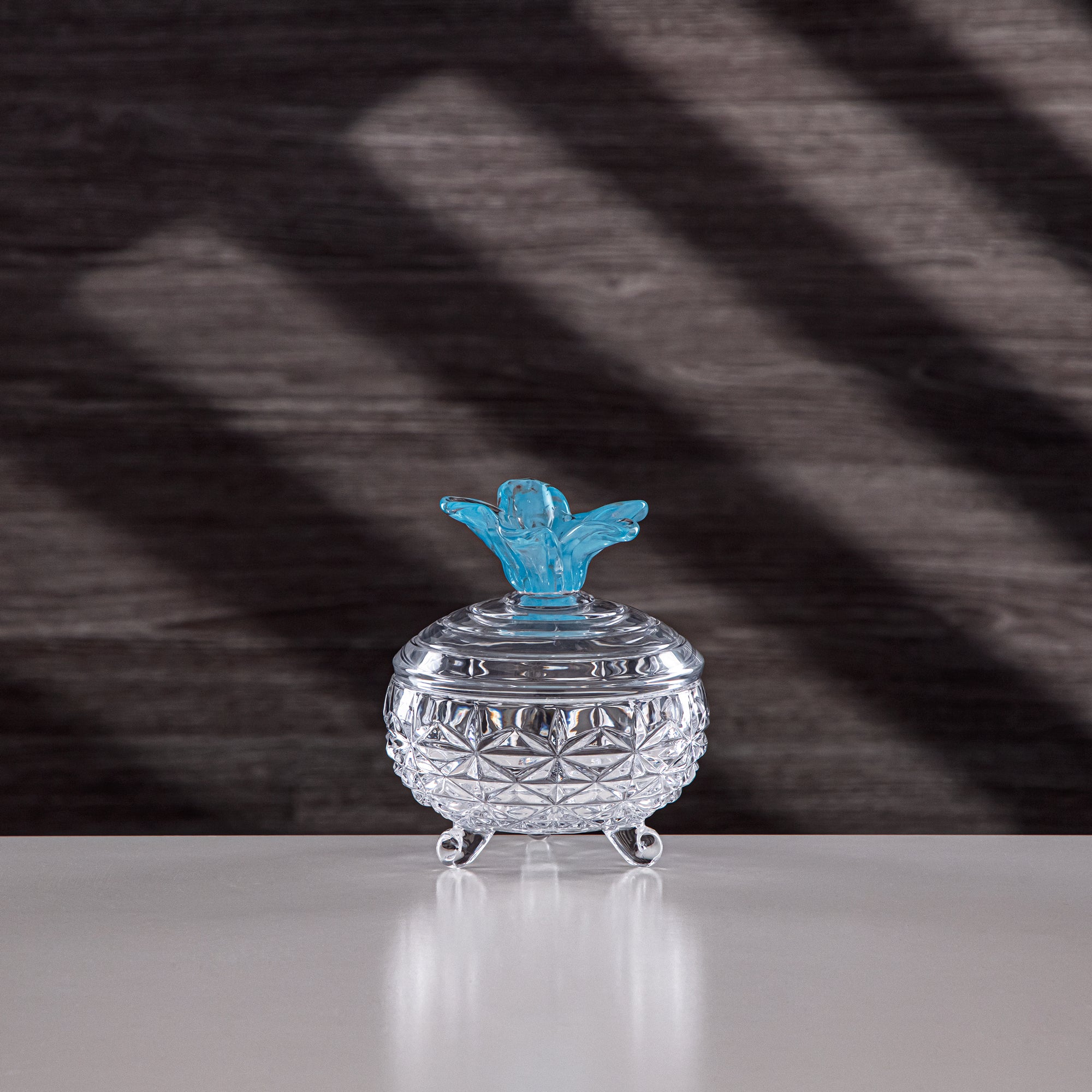 Almarjan Sugar Bowl 10cm Glass Clear with Blue Flower