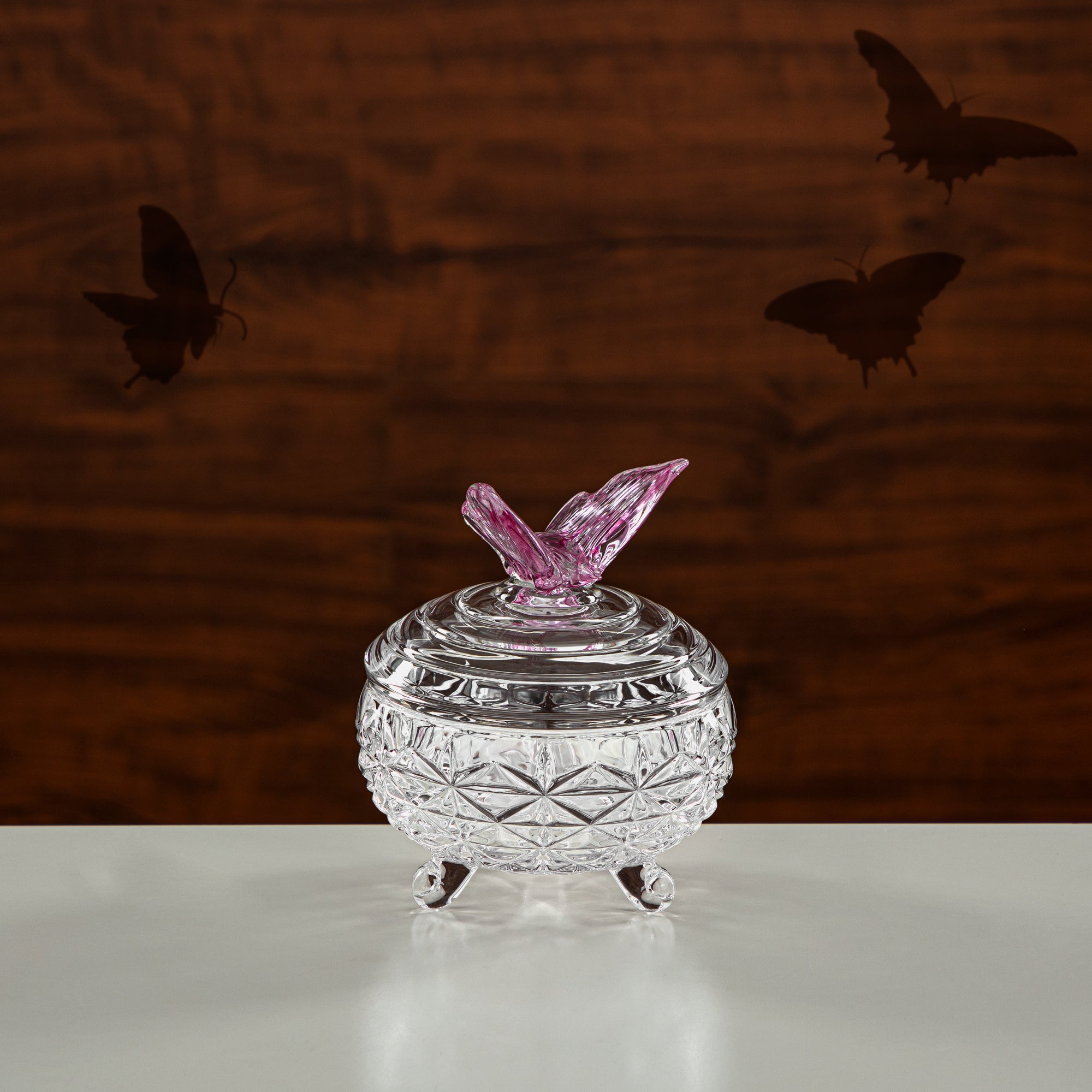 Almarjan Candy Bowl 11CM Glass Clear & Pink (41013-110L-BG) Elegant Hosting Pieces