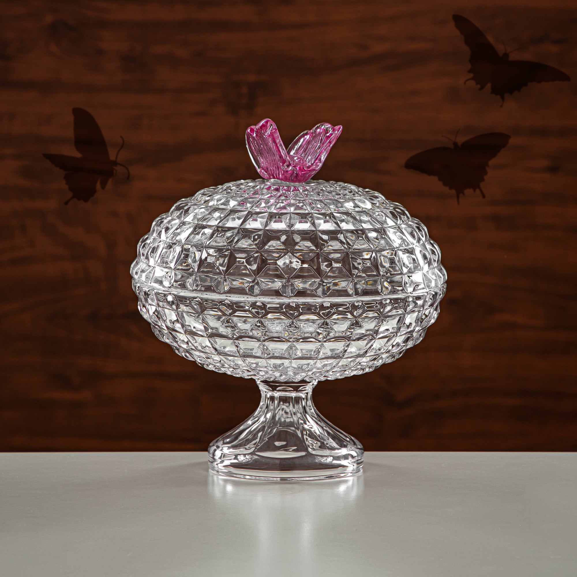 Almarjan Candy Bowl 20CM Glass Clear & Pink (42084-200-BG) Elegant Hosting Pieces