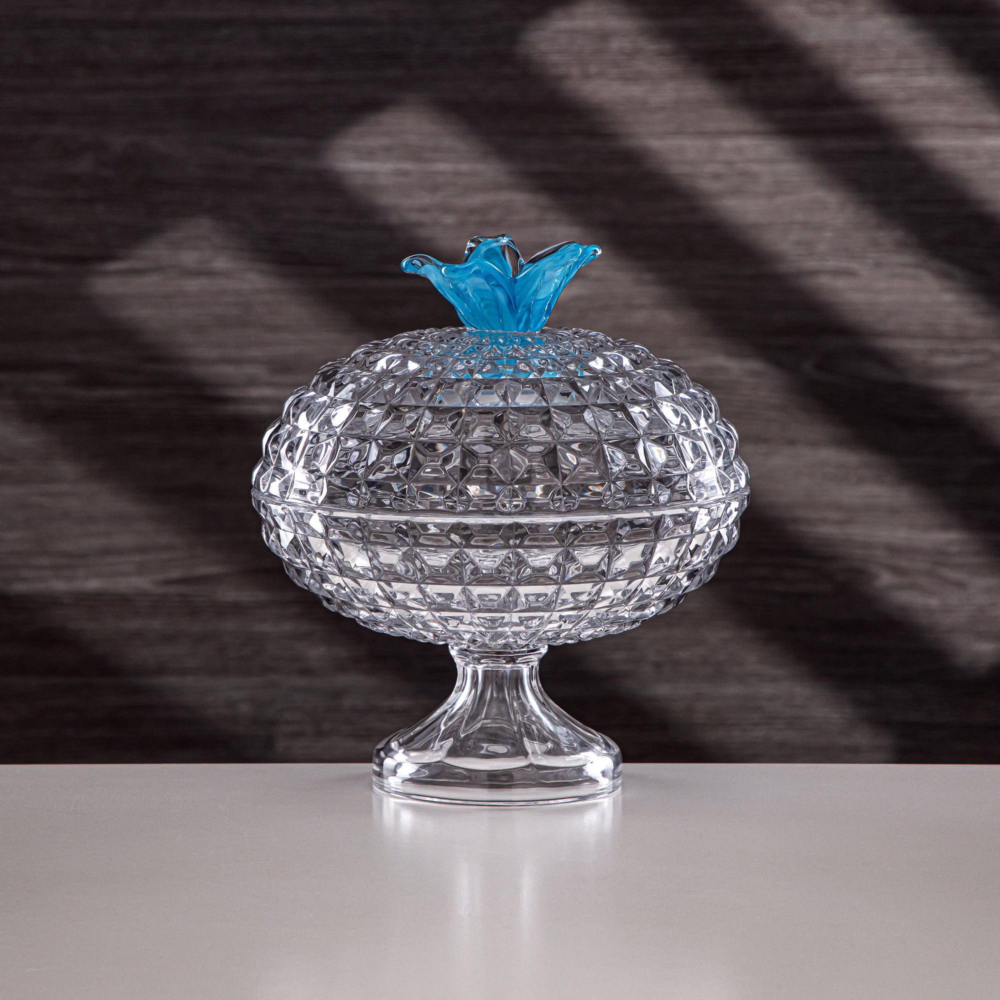 Almarjan Candy Bowl 20cm Glass Clear with Blue Flower