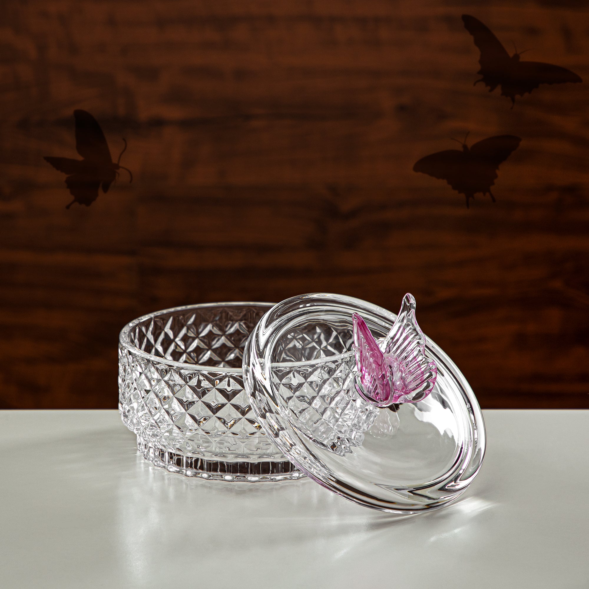 Almarjan Candy Bowl 15CM Glass Clear & Pink (42185-150LC-BG) Elegant Hosting Pieces