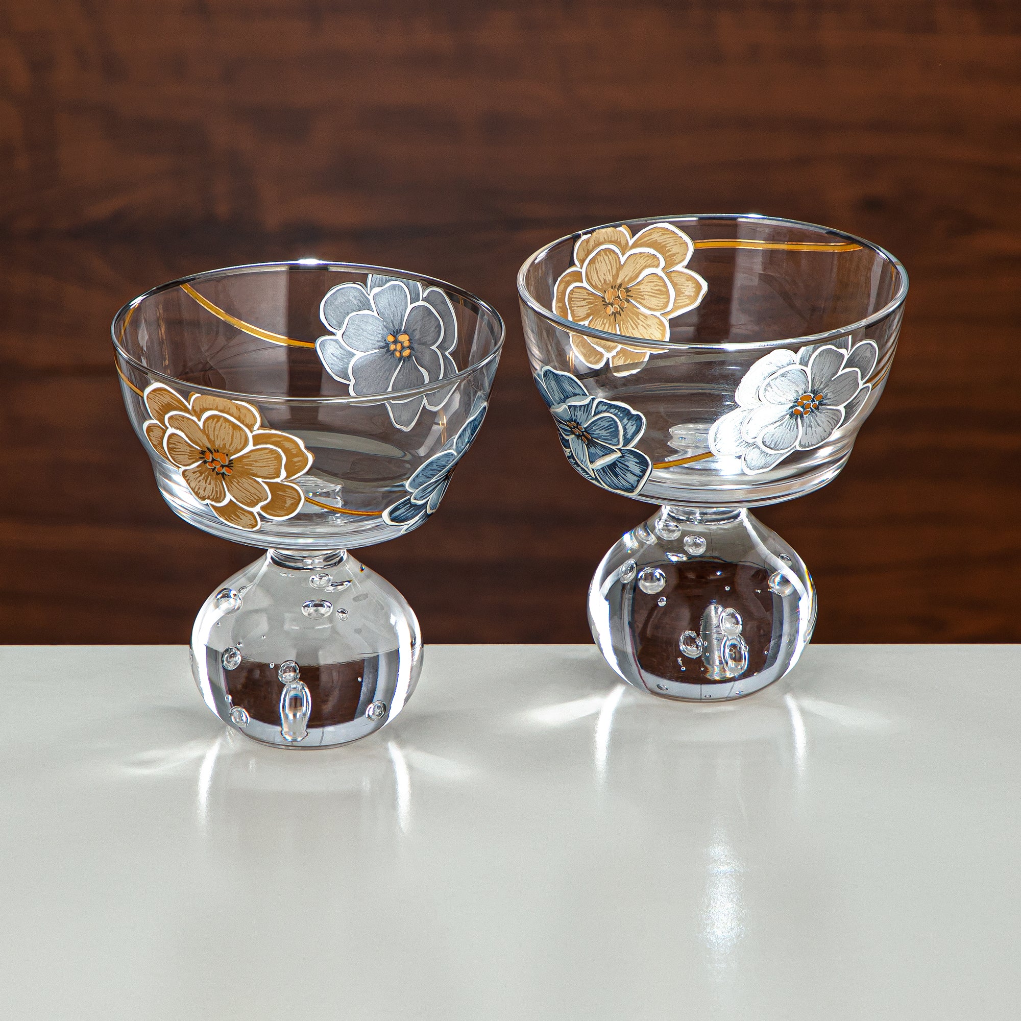 Almarjan Ice Cream Cup Set Printed Glass 3 Pieces (8387-5-12256) – Elegant Floral Dessert Collection