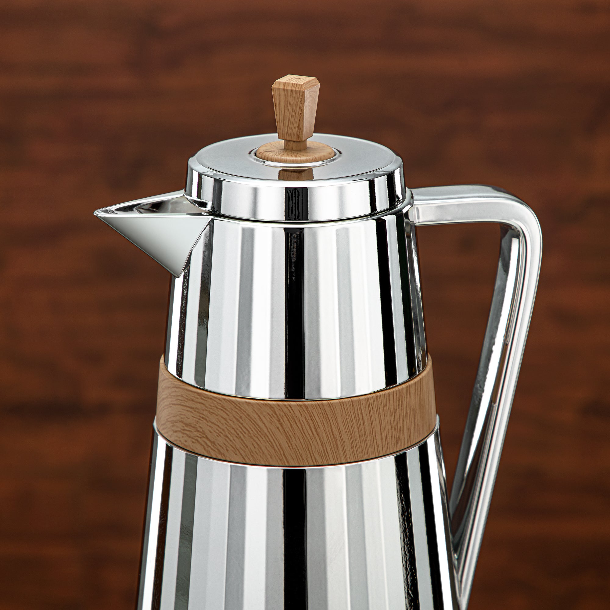 Almarjan 2 Pieces Vacuum Flask Set Silver & Wood - C77-SCW