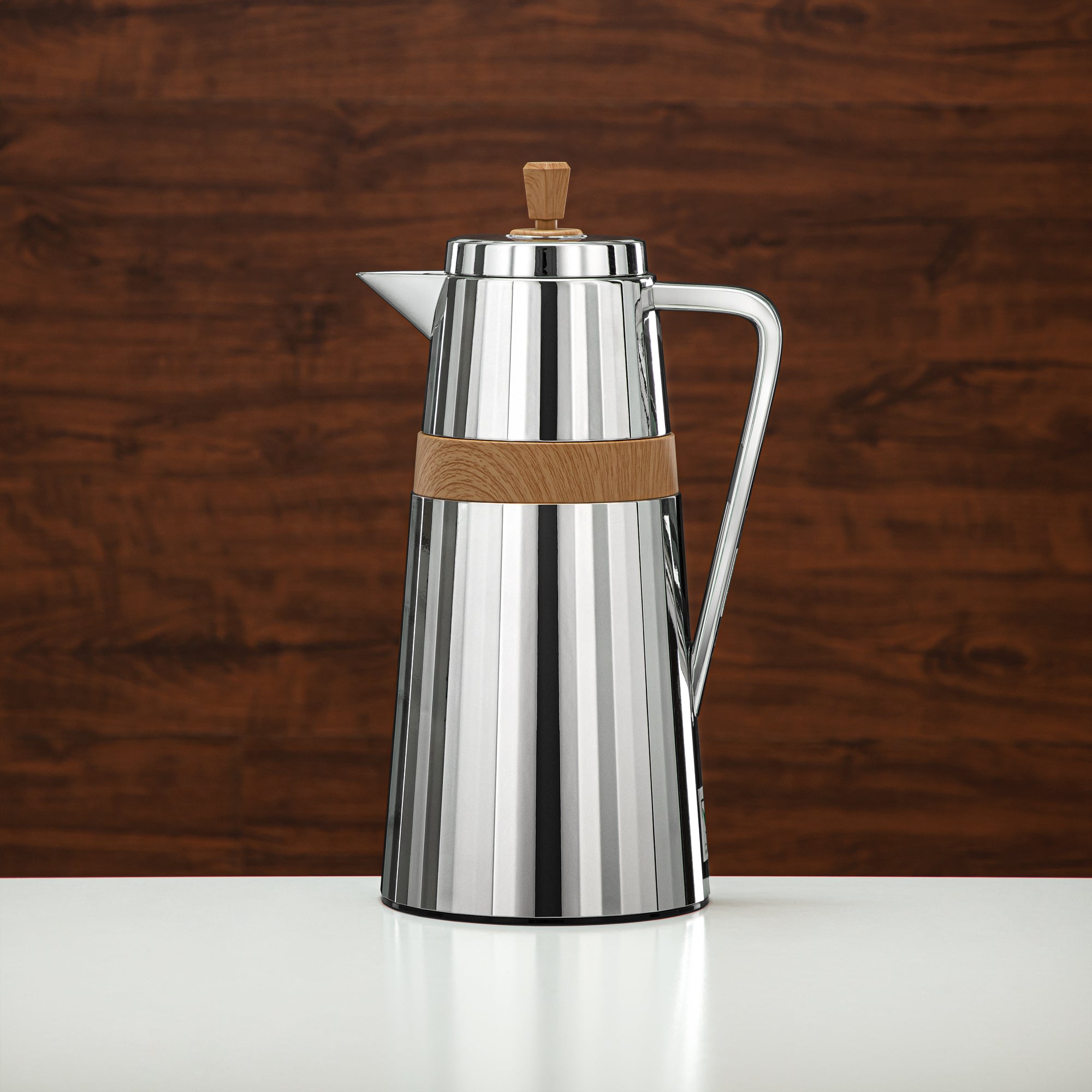 Almarjan 2 Pieces Vacuum Flask Set Silver & Wood - C77-SCW