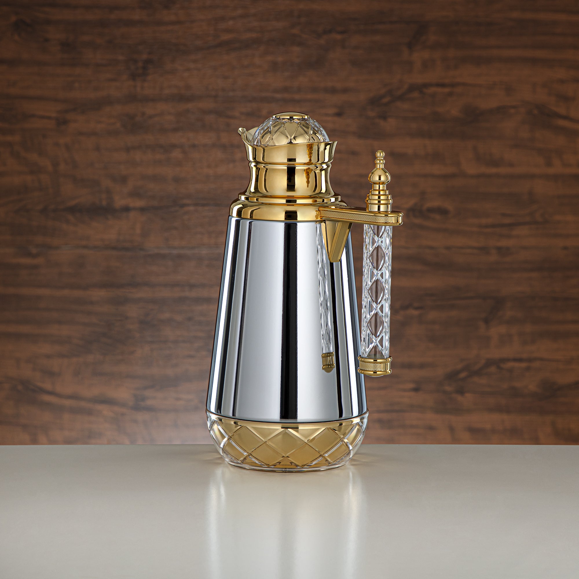 ألمرجان طقم ترامس، زر ضغط، مقبض أكريليك - 0.7 لتر + 1 لتر، فضي وذهبي (CBY+CBZ-CCG) - ترامس