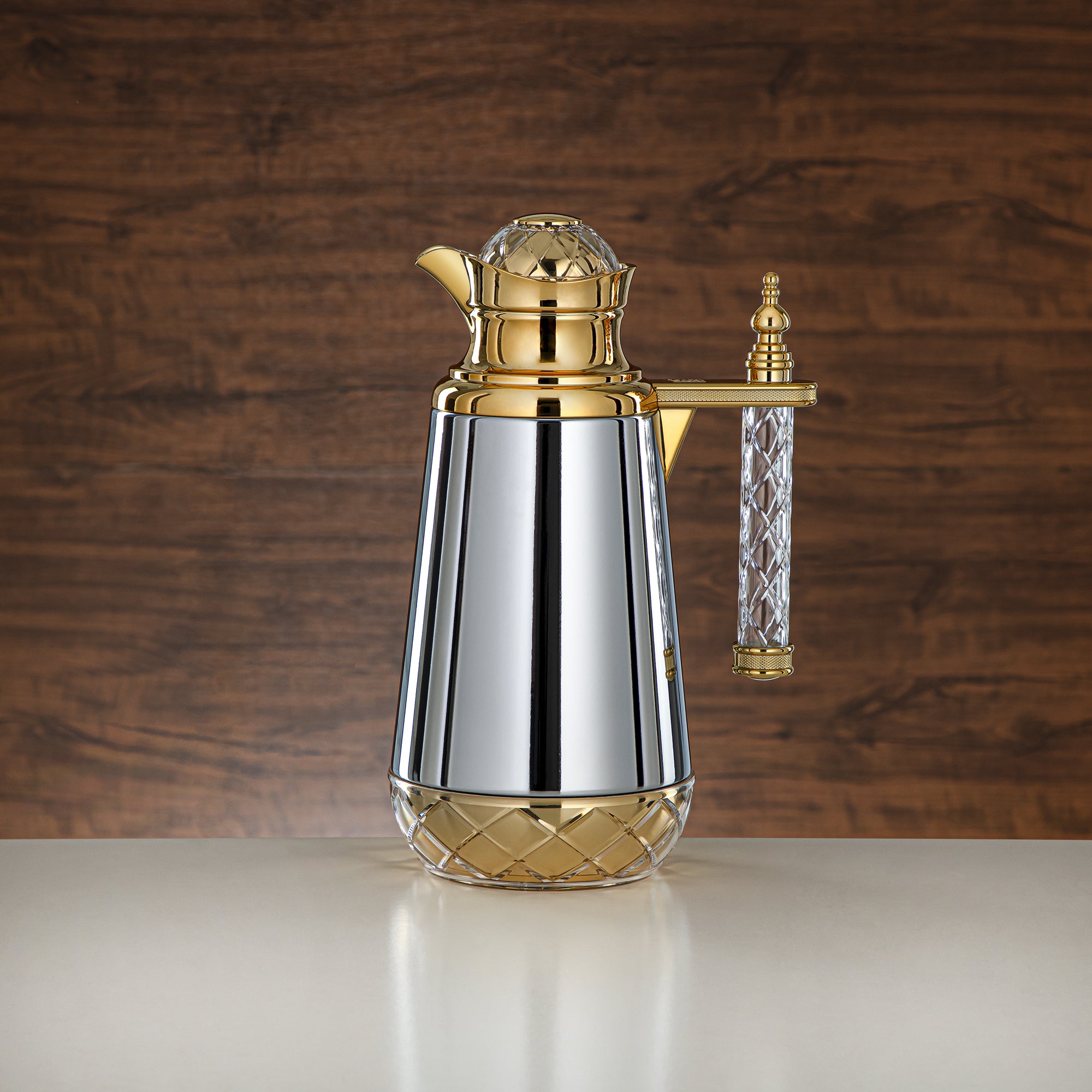 ألمرجان طقم ترامس، زر ضغط، مقبض أكريليك - 0.7 لتر + 1 لتر، فضي وذهبي (CBY+CBZ-CCG) - ترامس