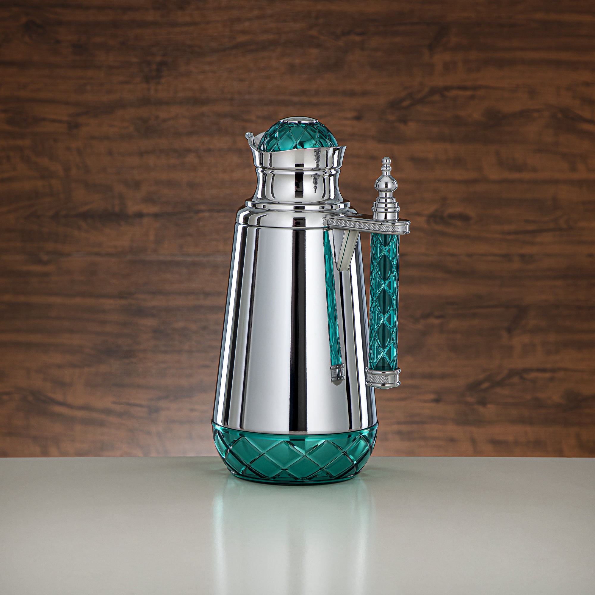 Almarjan Vacuum Flask Set, Push Button, Acrylic Handle - 0.7L + 1L, Silver & Green (CBY+CBZ-SCG) - Classic Vacuum Flasks