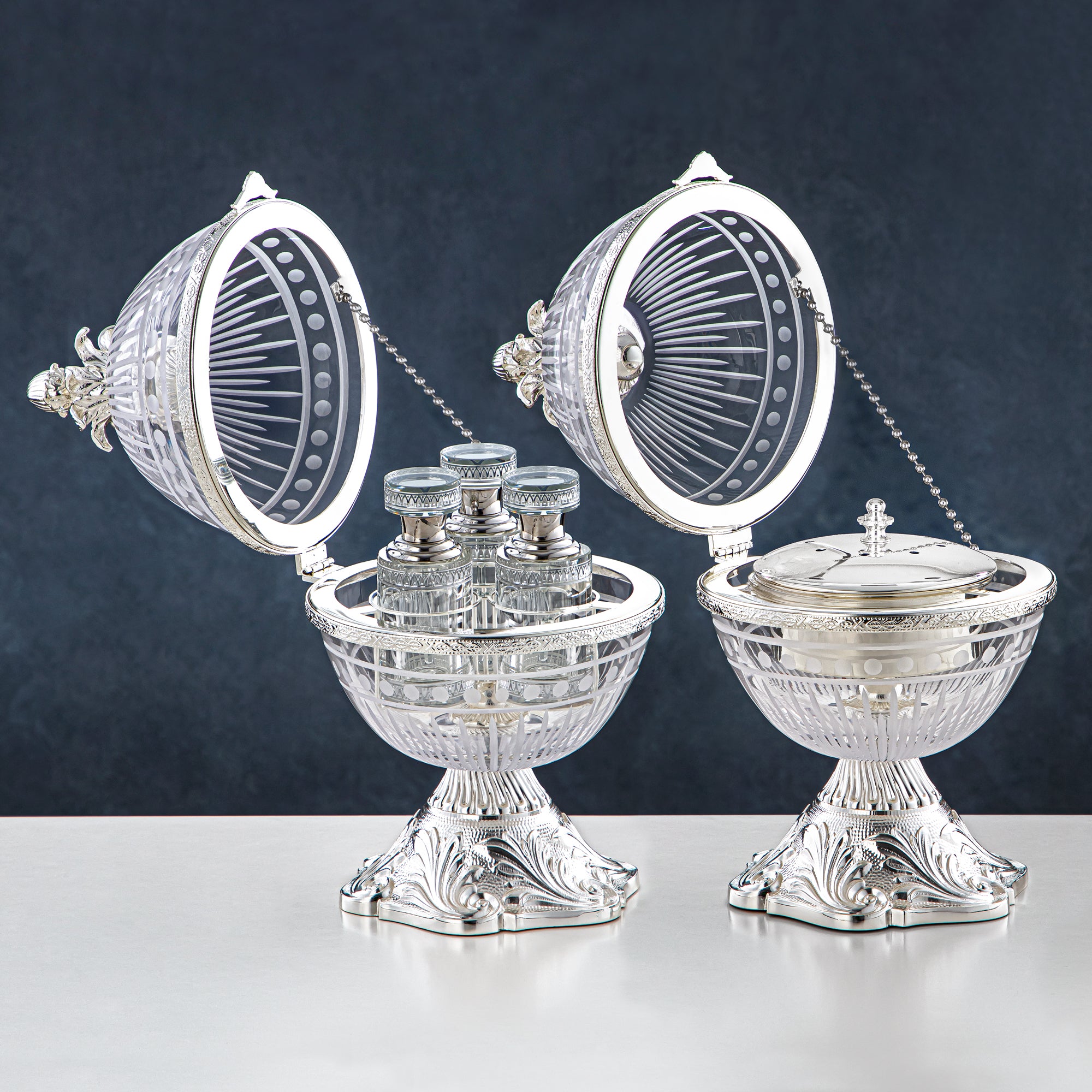 Almarjan Incense Burner & Perfume Set Silver 2 Pieces (CC20230819+CC20230911) – Elegant Serving | Ramadan & Gatherings