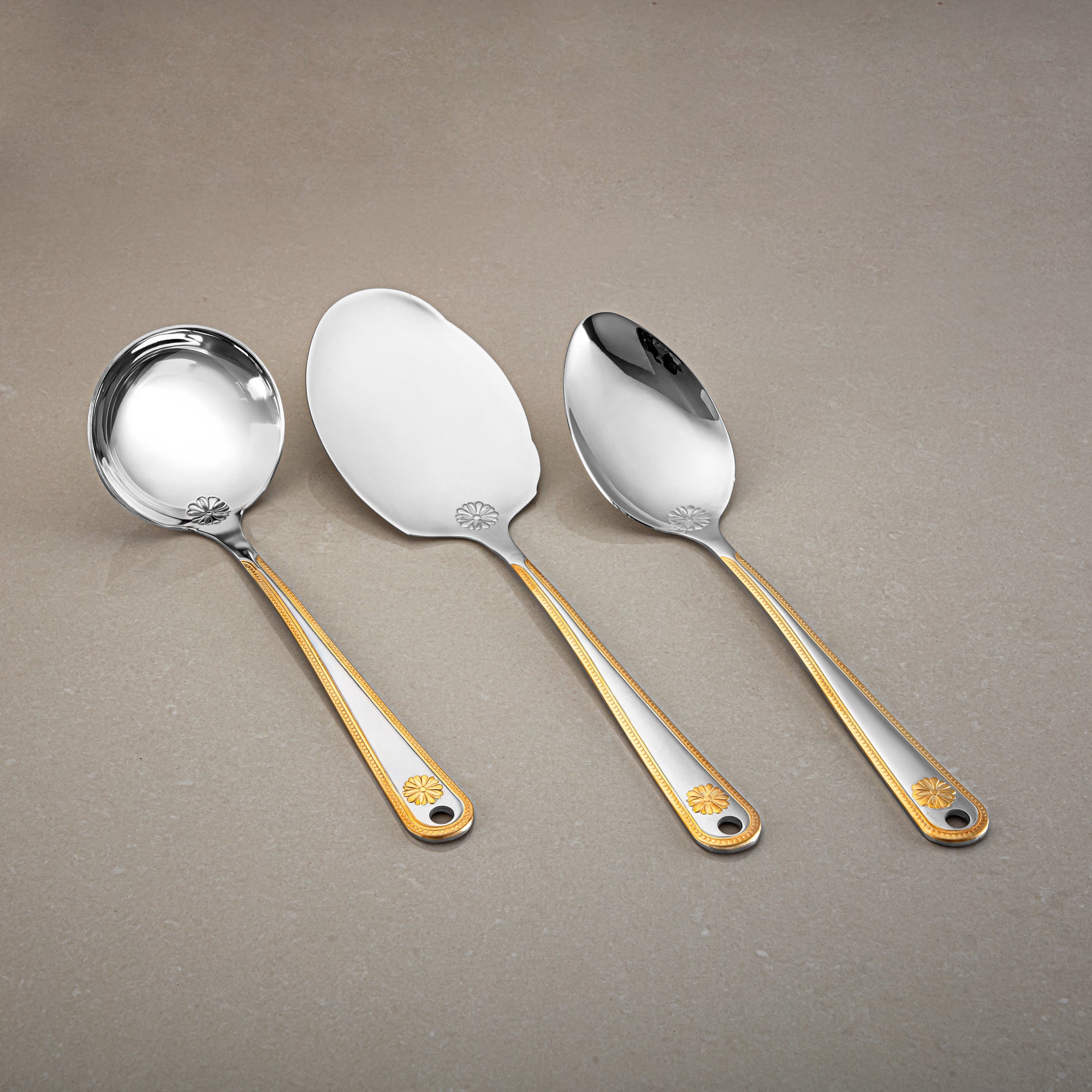 طقم أدوات مطبخ المرجان 7 قطع، ستانلس ستيل، مع حامل، فضي وذهبي (CUT0010382) أدوات مائدة أنيقة