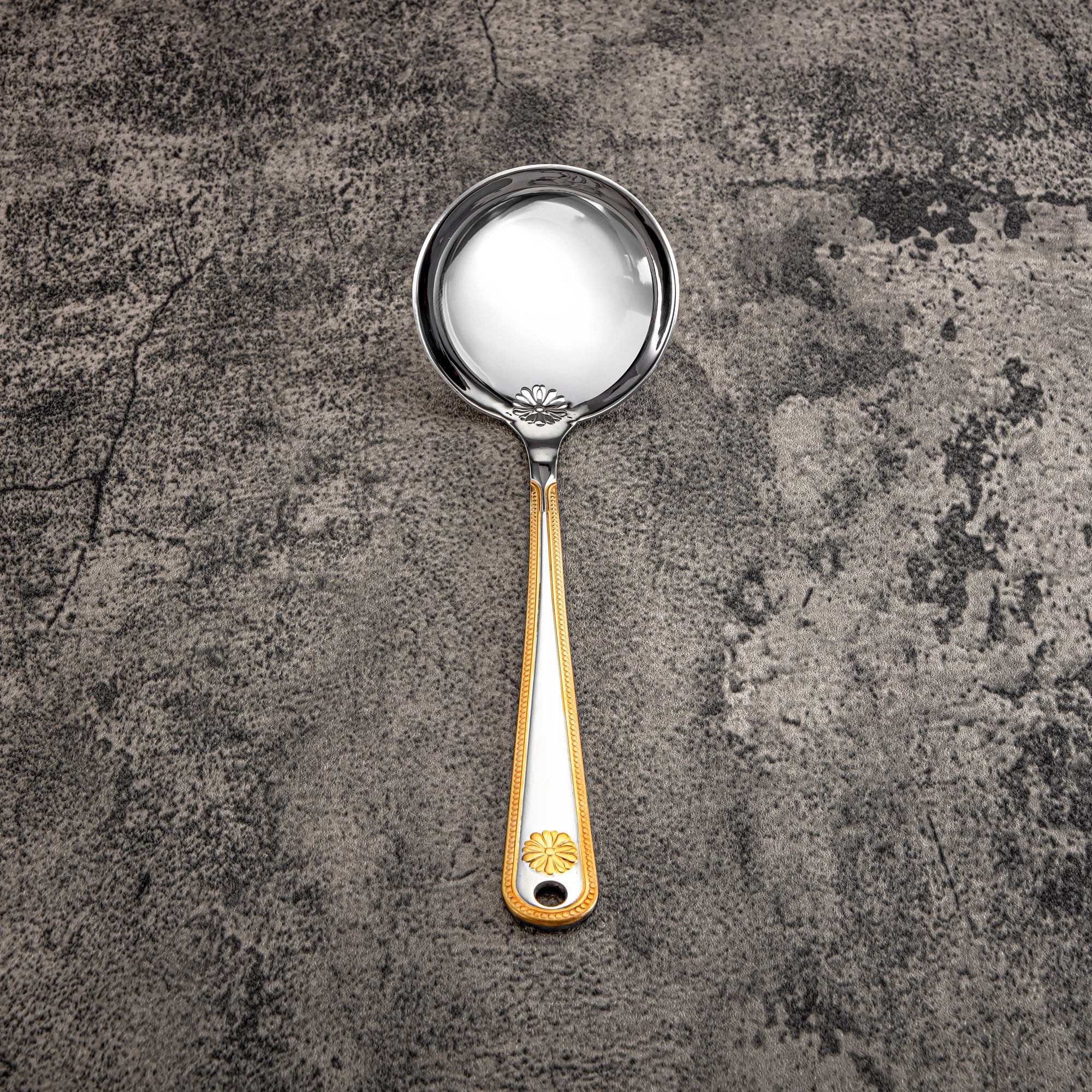 Almarjan Small Soup Ladle, Stainless Steel, Silver & Gold (CUT0010392) Elegant Flatware