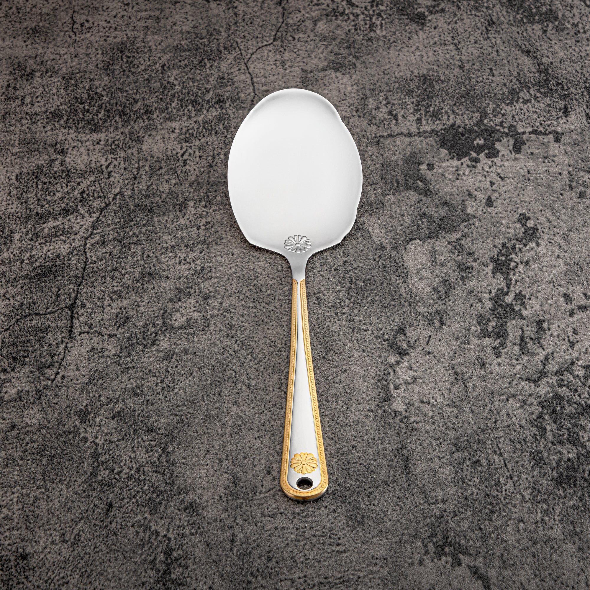 Almarjan Flat Rice Server, Stainless Steel, Silver & Gold (CUT0010395) Elegant Flatware