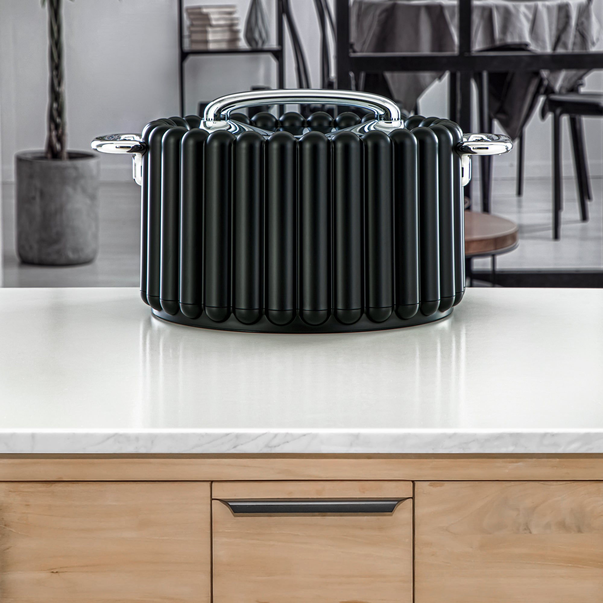 Almarjan 3 Pieces Plastic Hot Pot Set Black & Silver - EI-150/200/250 B/C