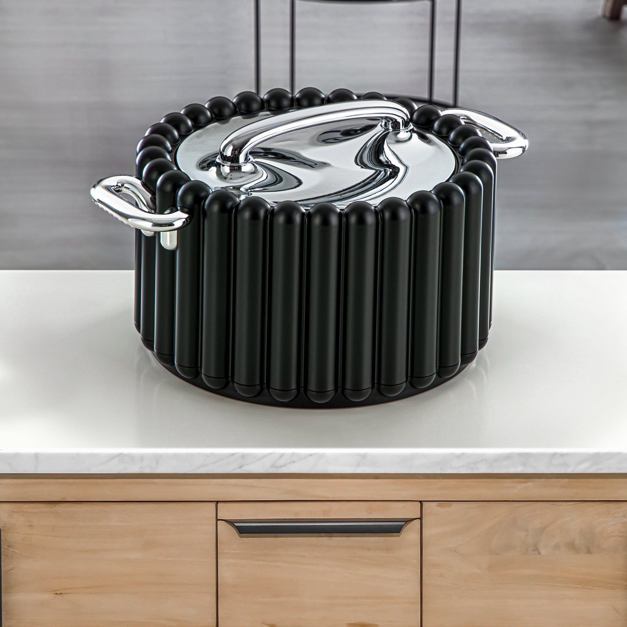 Almarjan 3 Pieces Plastic Hot Pot Set Black & Silver - EI-150/200/250 B/C