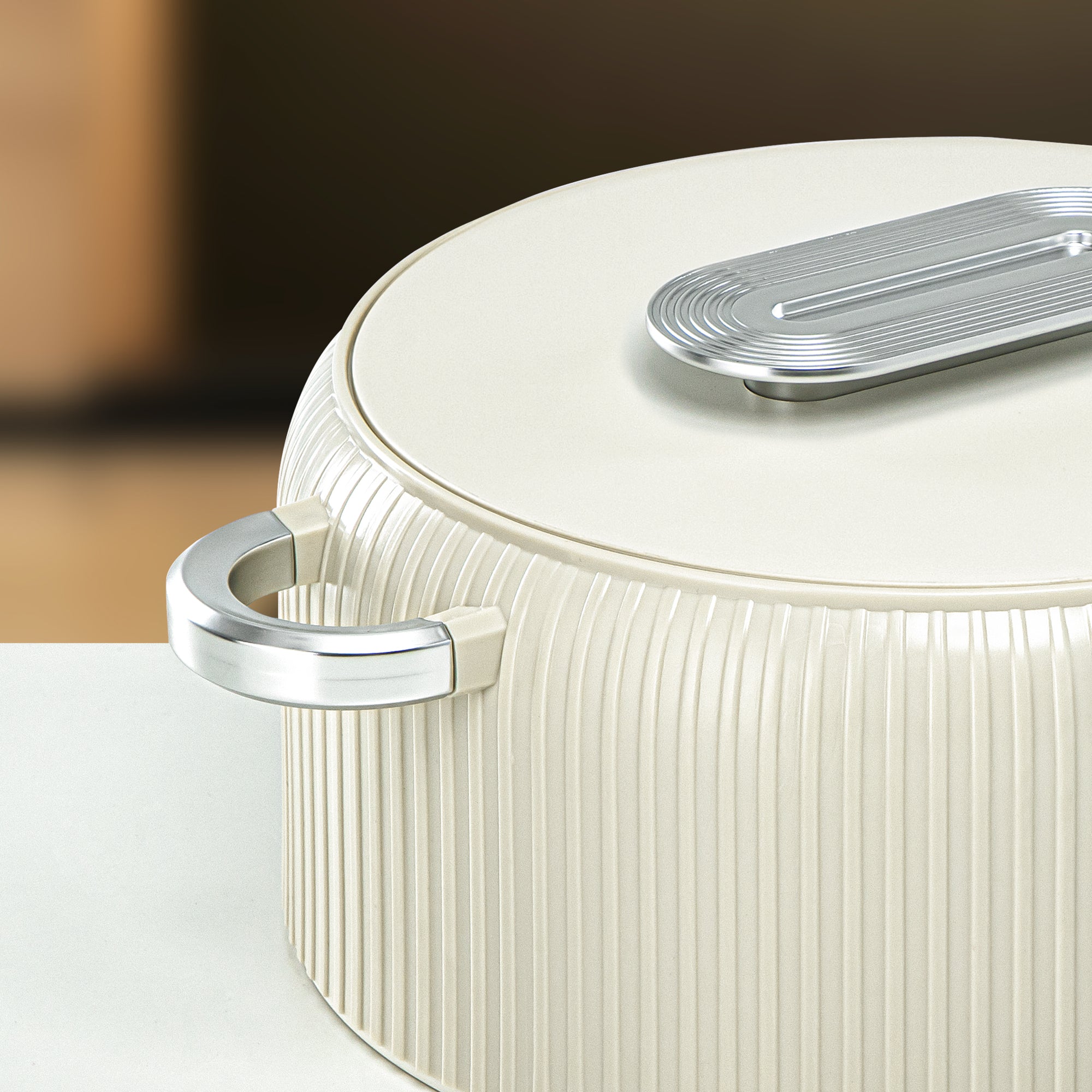 Almarjan Hot Pot Plastic, Set of 3 Pieces, Ivory & Silver, 2000ML + 4000ML + 6500ML (EK-200/400/650 MIV/MC) Ramadan Serveware