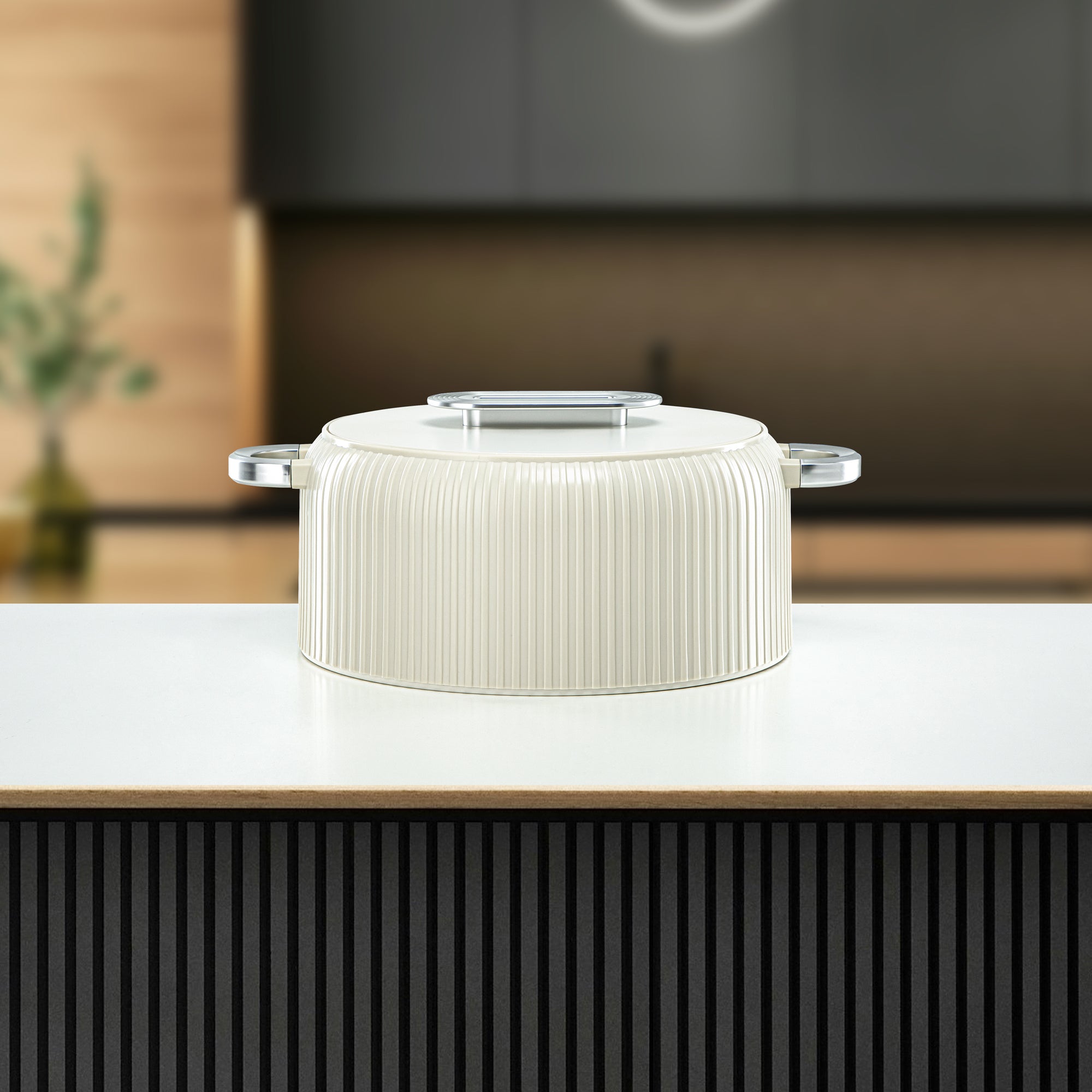 Almarjan Hot Pot Plastic, Set of 3 Pieces, Ivory & Silver, 2000ML + 4000ML + 6500ML (EK-200/400/650 MIV/MC) Ramadan Serveware