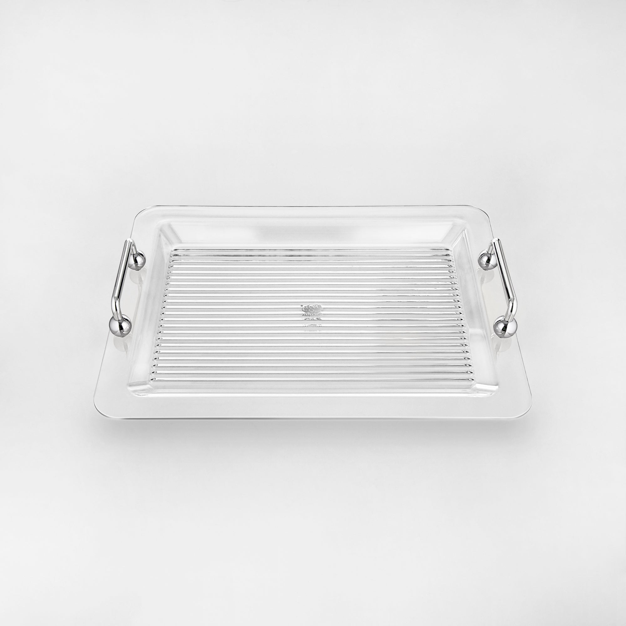Almarjan Serving Tray 45CM, Acrylic, Silver Handle (FB03-450 ALLC) Ramadan Serveware