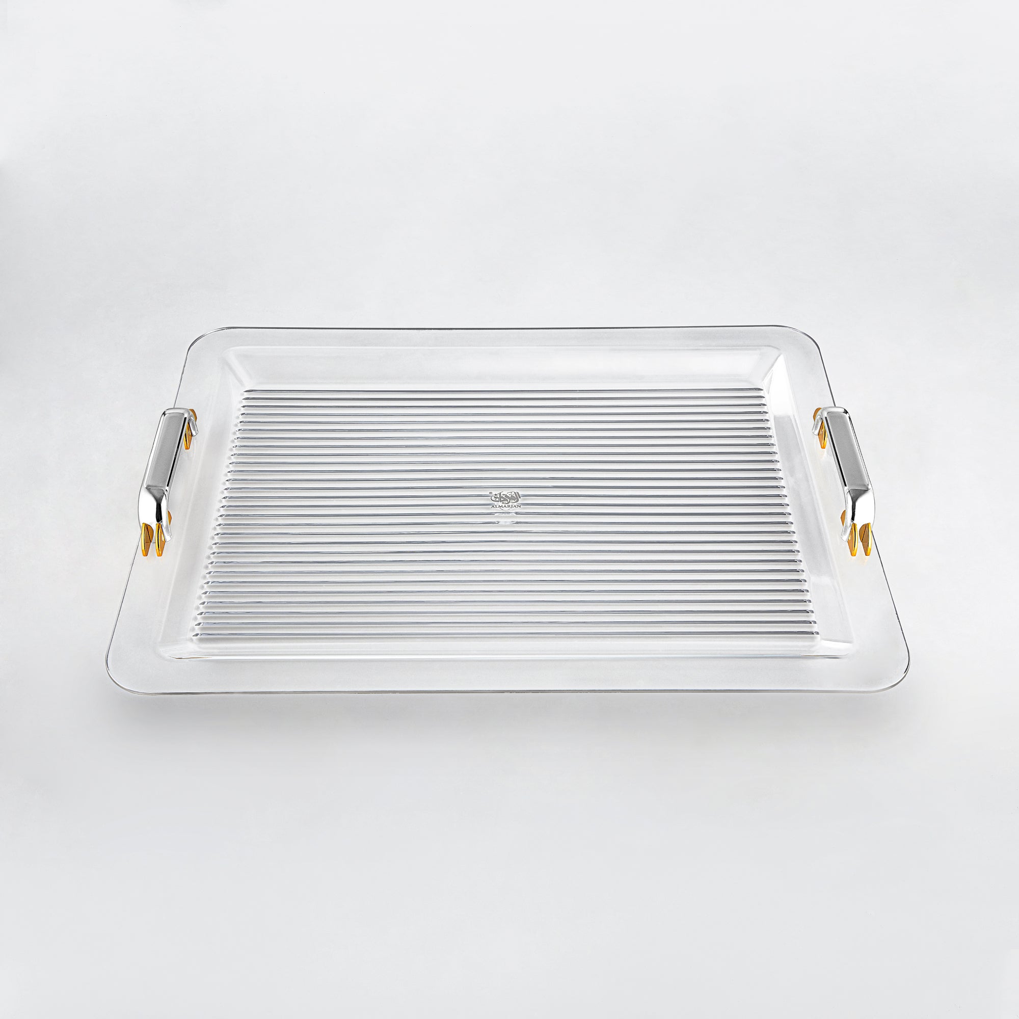 Almarjan Serving Tray 55CM, Acrylic, Silver & Gold Handle (FB06-550 G/C) Ramadan Serveware