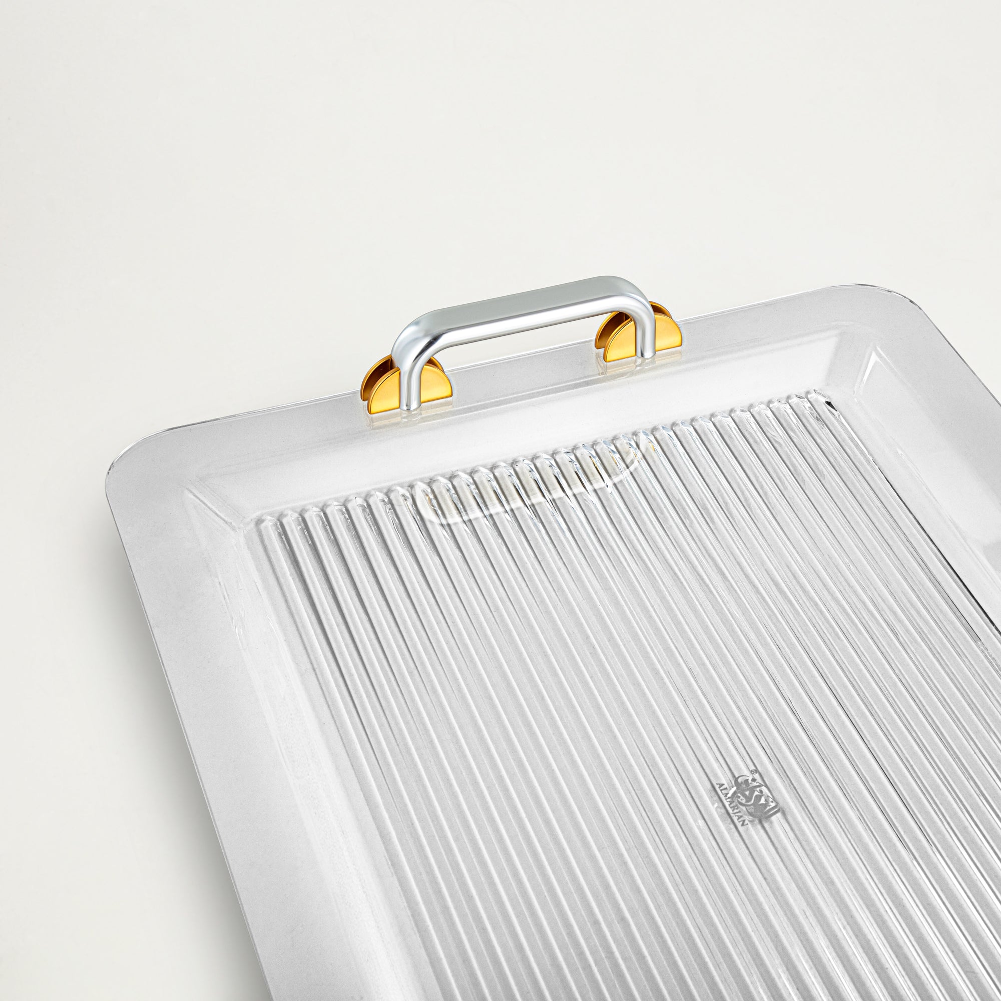 صينية تقديم المرجان مقاس 55 سم، أكريليك، فضي مطفي ومقبض ذهبي مطفي (FB06-550 MG/MC) أواني تقديم رمضان