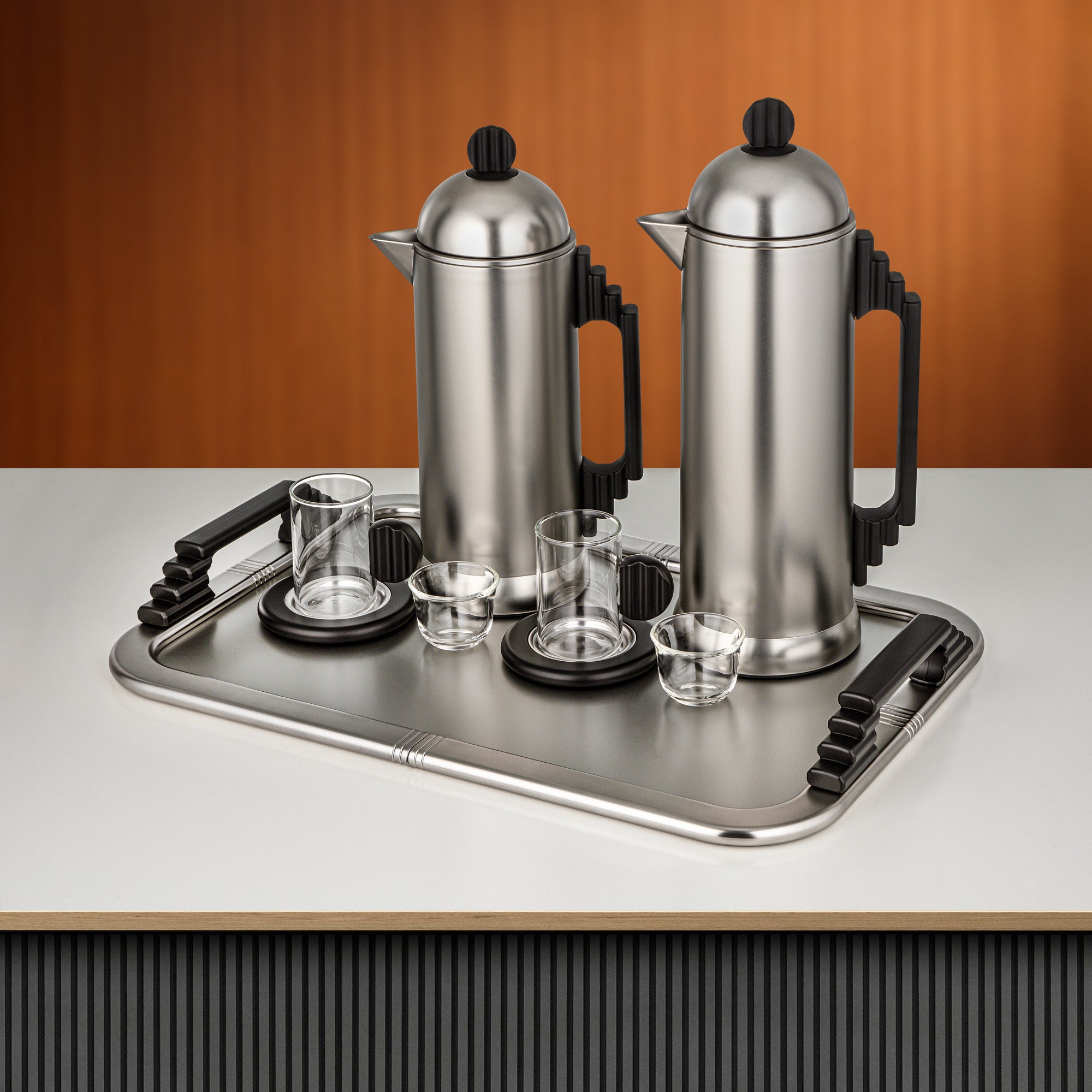 Almarjan Tea & Coffee Set 21 Pieces Matte Nickel & Black