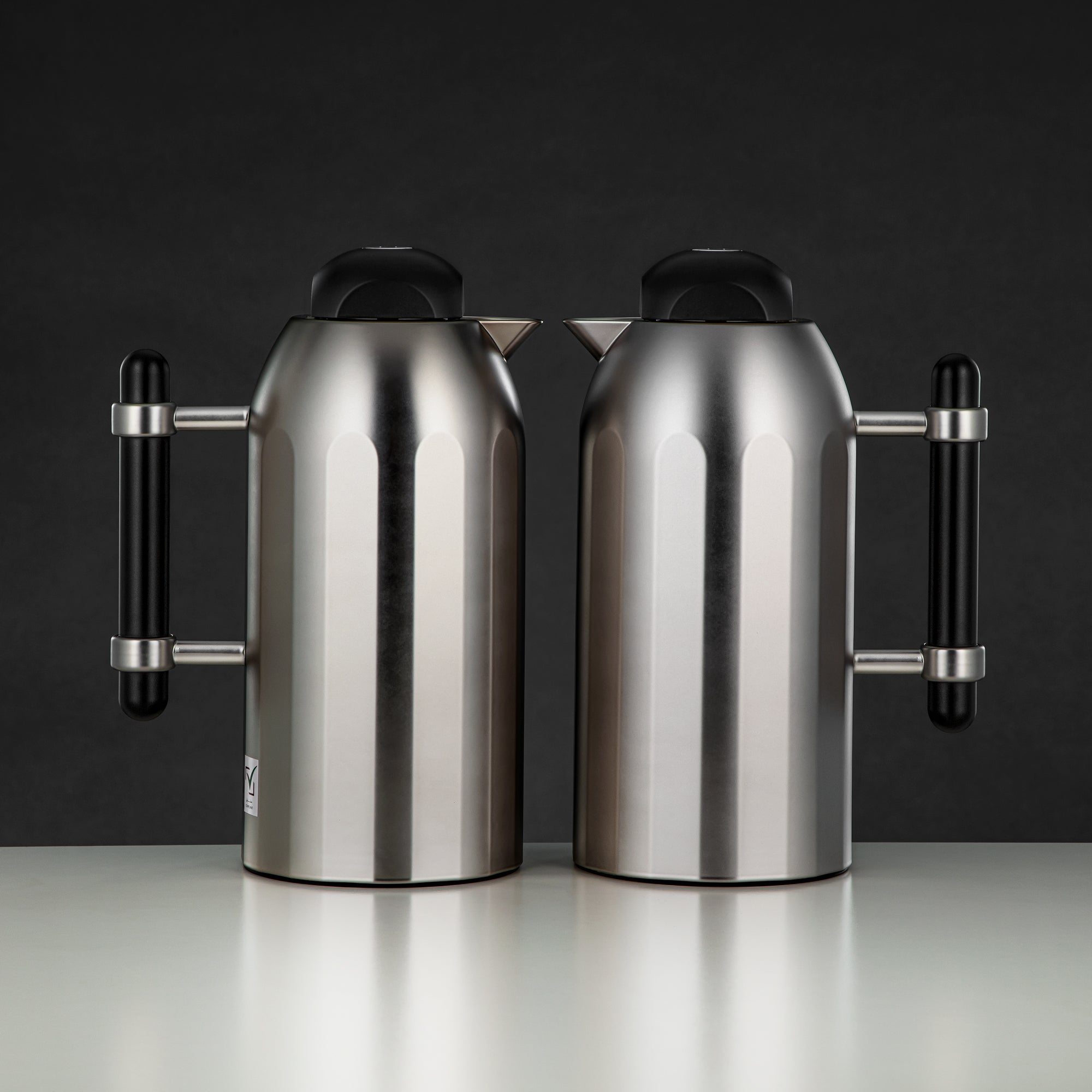 Almarjan Vacuum Flask Set Matt Nickel with Black Handle & Cover 1L + 1L (FG211-AB-100 MNI/MBL) – Elegant Serving | Ramadan & Gatherings