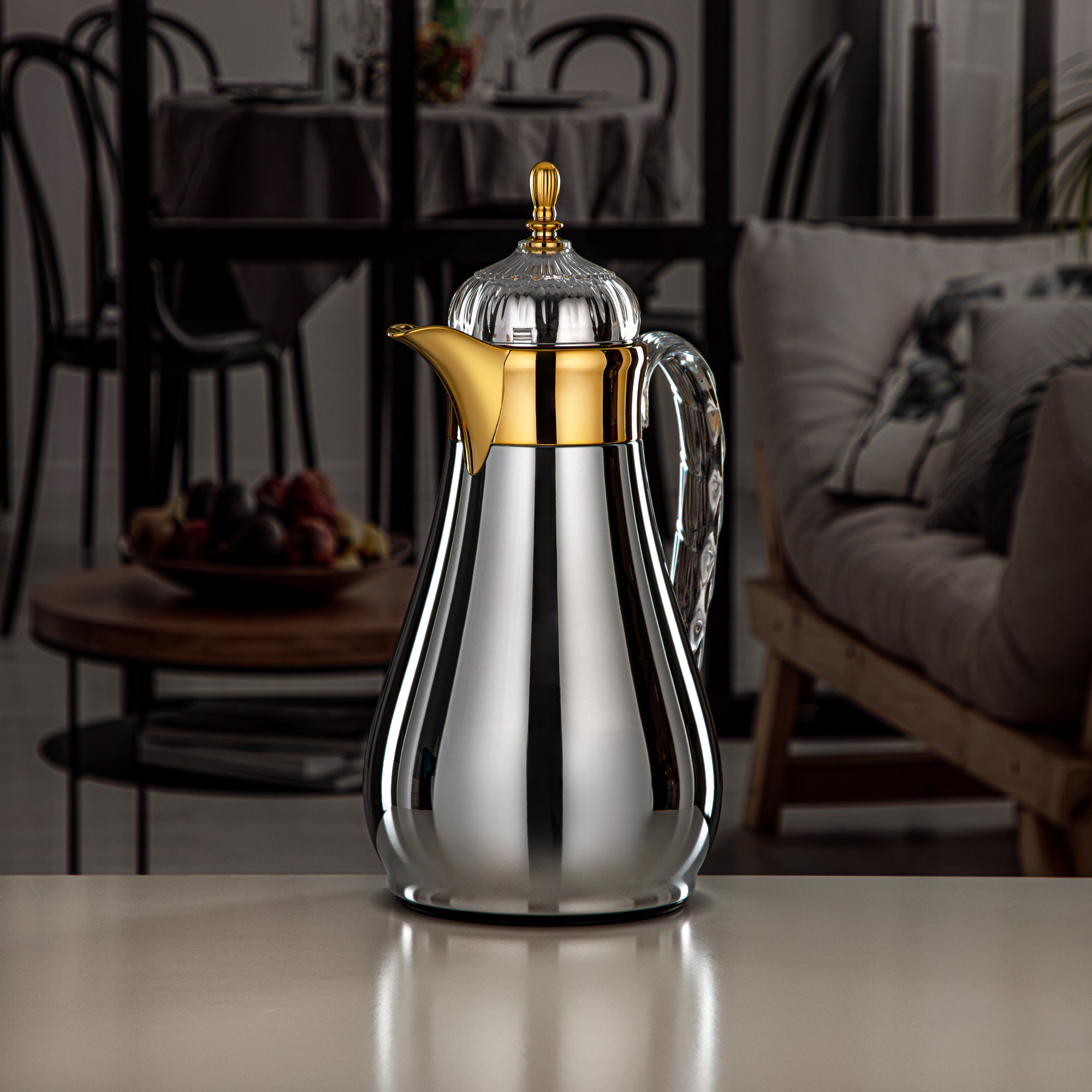 ألمرجان طقم ترامس، زر ضغط، 0.7 لتر + 1 لتر، فضي، ذهبي وشفاف (FG810-070/100 C/G) - مجموعات ترمس أنيقة