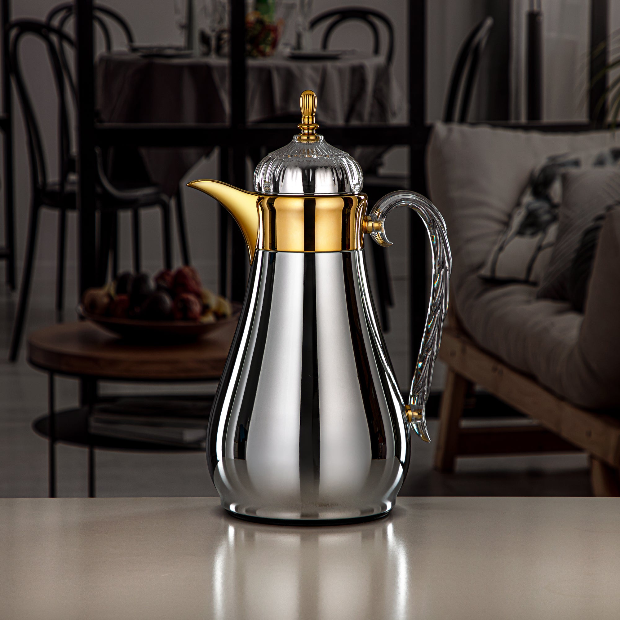 ألمرجان طقم ترامس، زر ضغط، 0.7 لتر + 1 لتر، فضي، ذهبي وشفاف (FG810-070/100 C/G) - مجموعات ترمس أنيقة