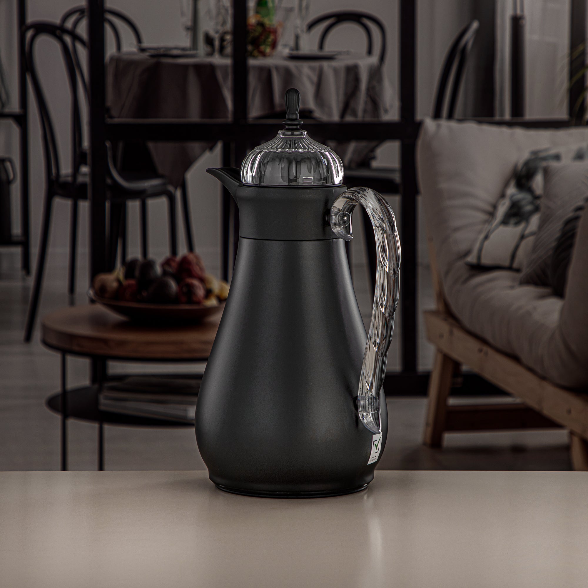 Almarjan Vacuum Flask Set, Push Button, 0.7L + 1L, Matt Black & Transparent (FG810-070/100 MBL/TR) - Elegant Vacuum Flask Sets