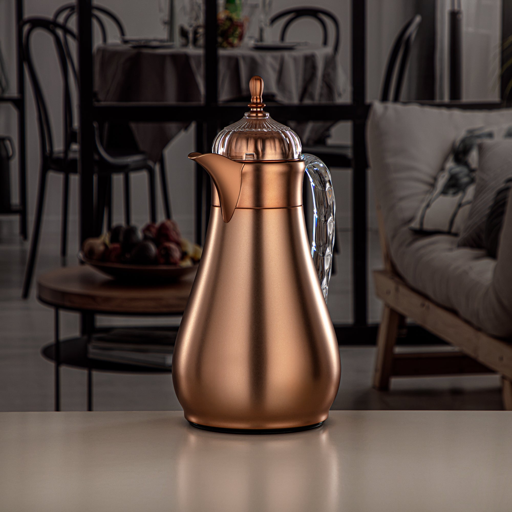 ألمرجان طقم ترامس، زر ضغط، 0.7 لتر + 1 لتر، نحاسي غير لامع وشفاف (FG810-070/100 MCP/TR) - مجموعات ترمس أنيقة