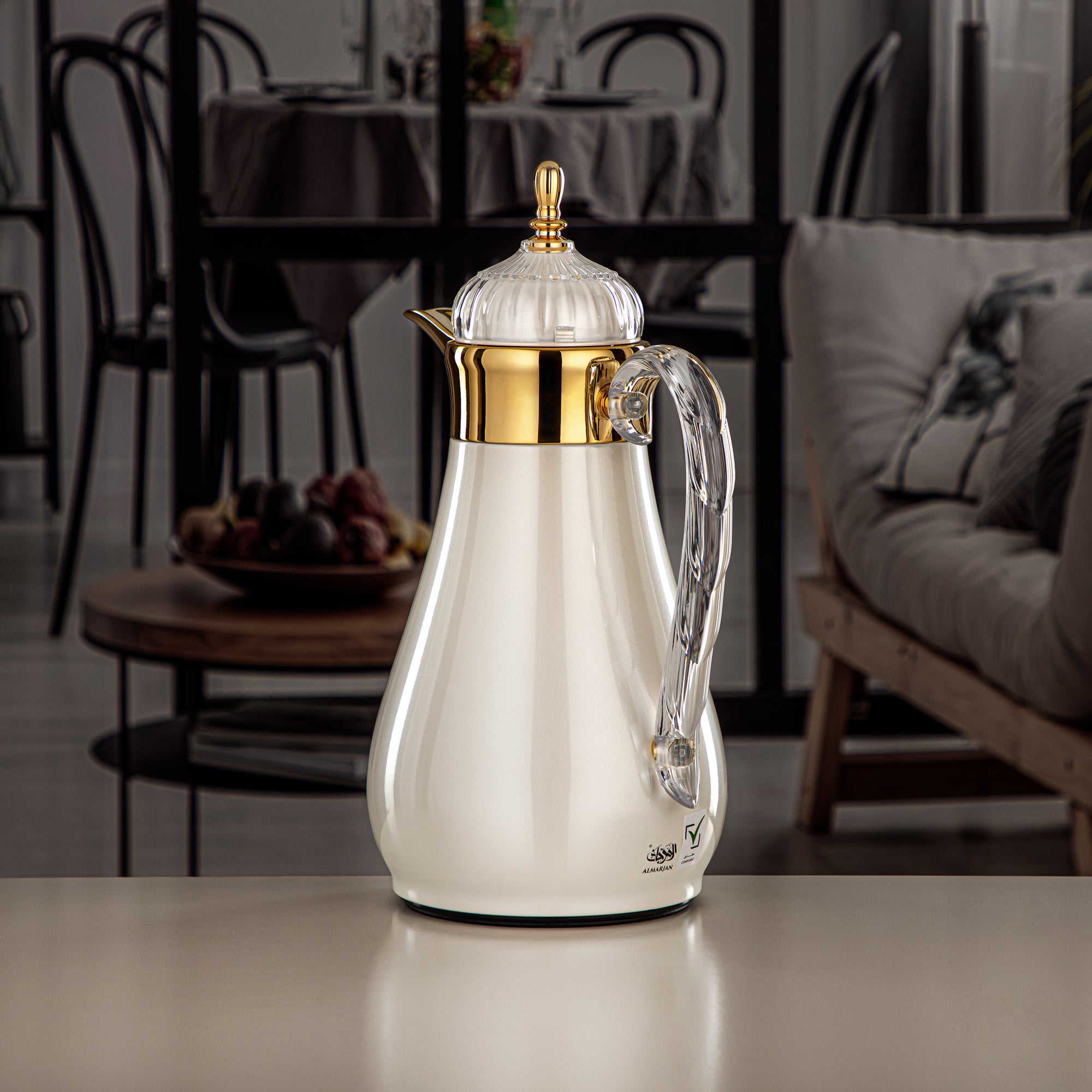 ألمرجان طقم ترامس، زر ضغط، 0.7 لتر + 1 لتر، أبيض لؤلؤي، ذهبي وشفاف (FG810-070/100 PW/G) - طقم ترمس أنيق