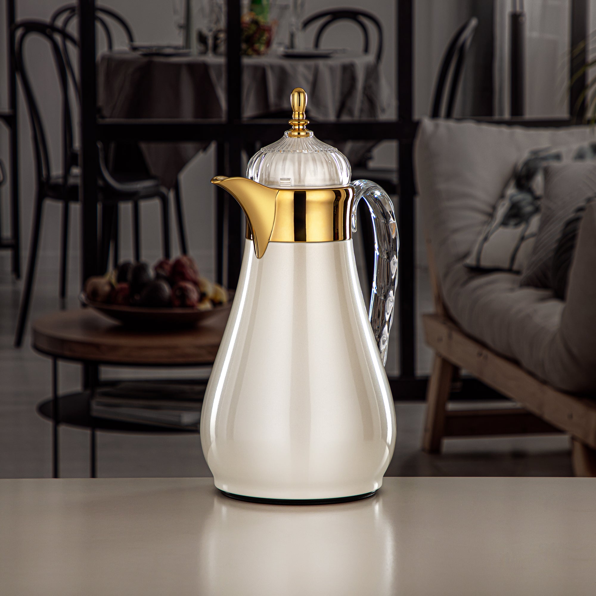 ألمرجان طقم ترامس، زر ضغط، 0.7 لتر + 1 لتر، أبيض لؤلؤي، ذهبي وشفاف (FG810-070/100 PW/G) - طقم ترمس أنيق